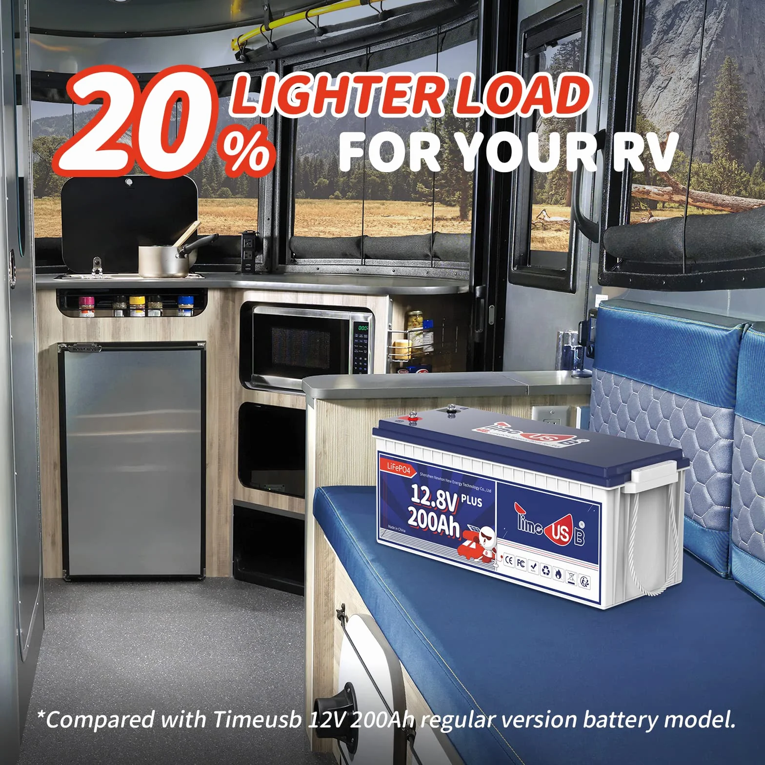 Timeusb Akumulator LiFePO4 12V 200Ah PLUS 2560Wh Akumulator litowy z BMS 200A,Akumulator głębokiego cyklu Moc wyjściowa 2560W,Bateria litowo-żelazowo-fosforanowa dla Solarny Kemping Łódź Strona główna