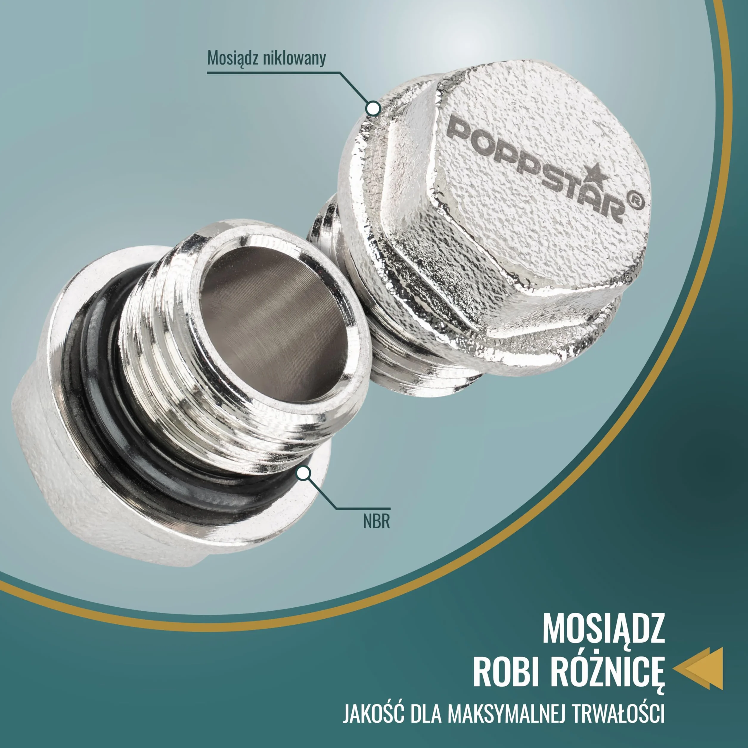 Poppstar Korki mosiężne 1/4" 50bar sześciokątne 14mm z uszczelnieniem 4 sztuki