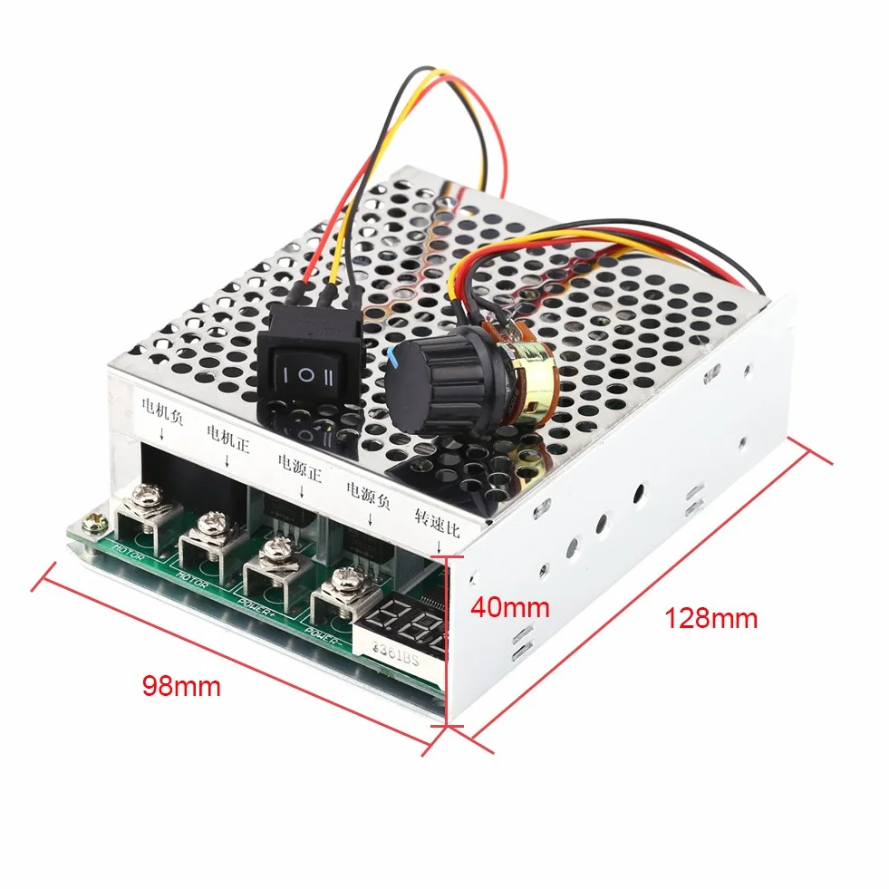 DC10V-55V Regulator Prędkości Sterownik Silnika Prądu Stałego Silnik Prądu Stałego z Zestawem Kontroli Prędkości 60A Regulator Prędkości Silnika Wyświetlacz Cyfrowy Przełącznik Kierunku Cofania Regula