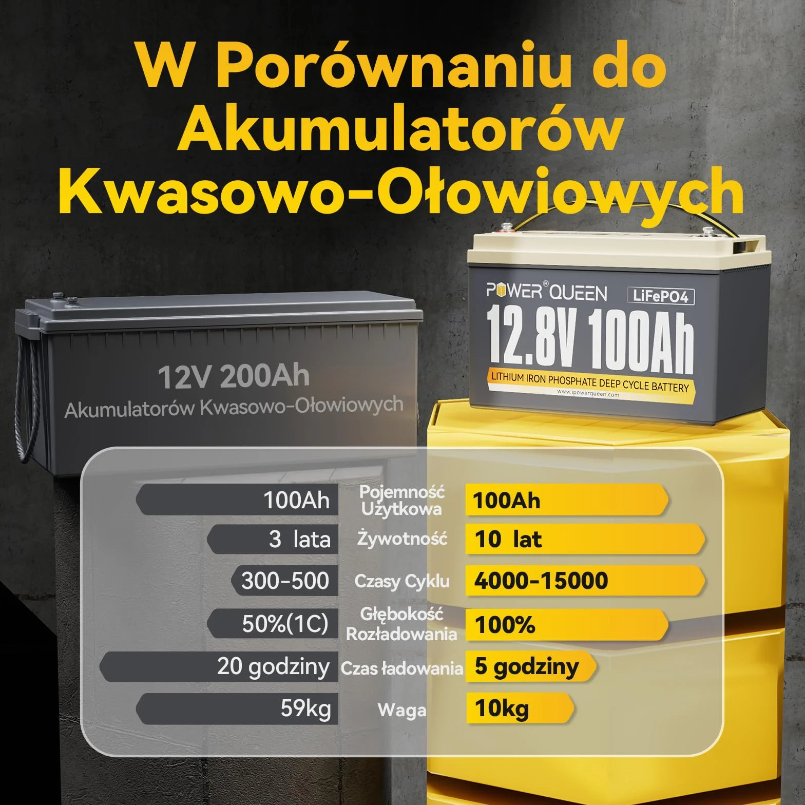 Power Queen 12V 100Ah LiFePO4 Battery 1280Wh Lithium-Iron Battery with 100A BMS Deep Cycles for Camper RV Solar System
