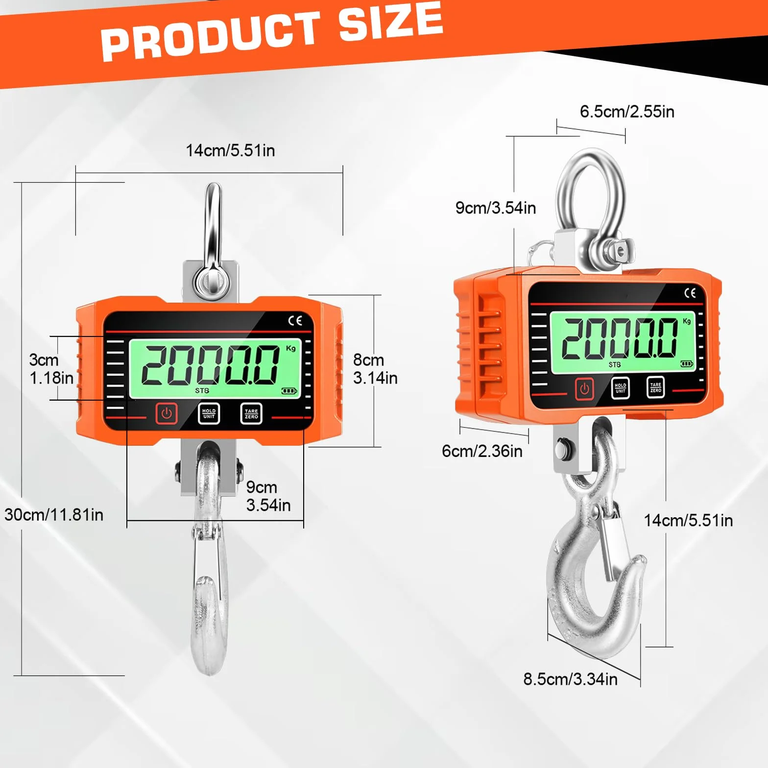 Cyfrowa waga wisząca 2000 kg elektroniczna waga dźwigowa LCD przemysłowa