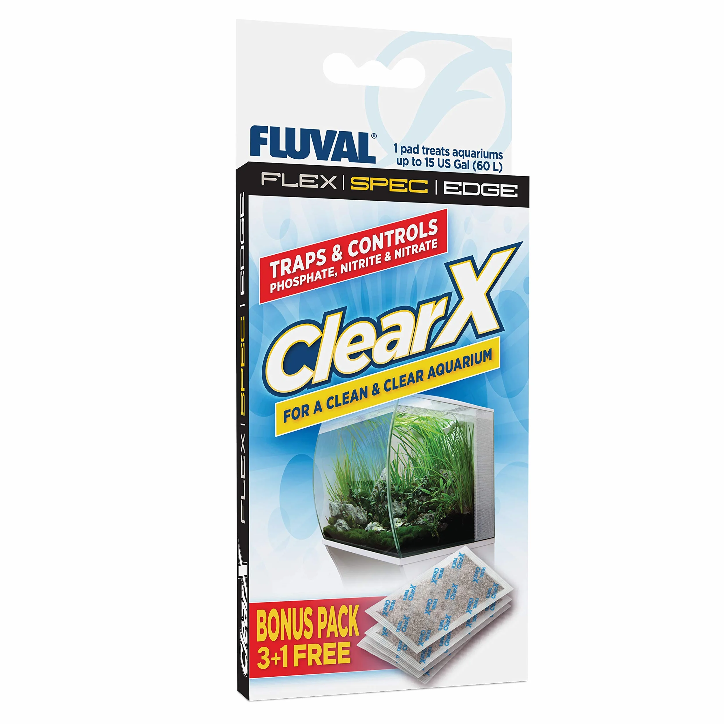 Fluval Clear X Filter Pads, przeciwko fosforanom, azotynom i azotanom, nadają się do wszystkich rodzajów filtrów, 4 sztuki, 1 podkładka po obróbce 60 l