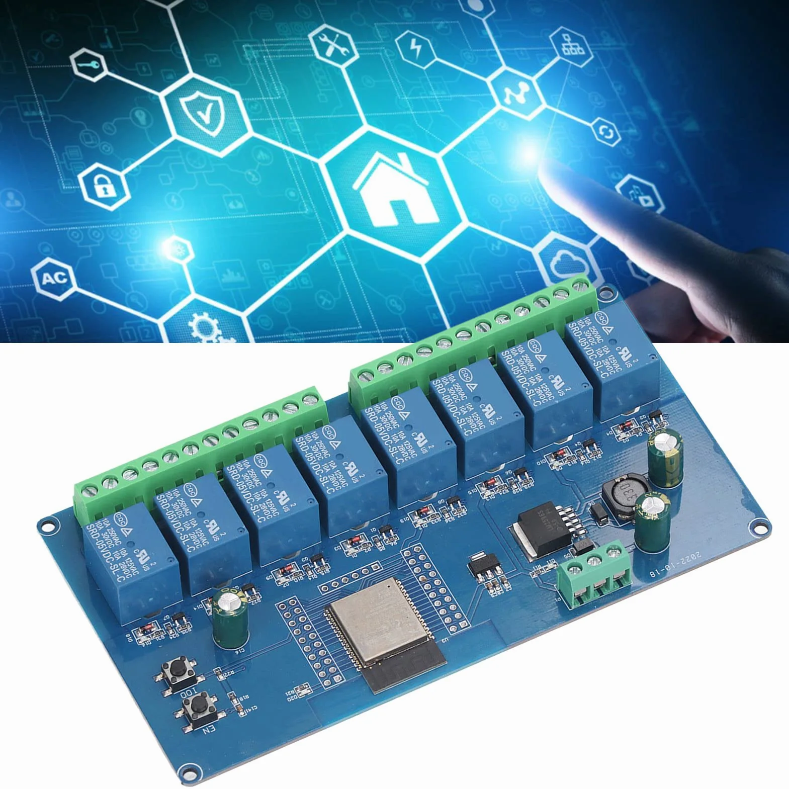 DC 5 do 30V PCB 8-kanałowy moduł przekaźnikowy WROOM 32E WiFi Sterowanie Bezprzewodowe BLE Development Plate do sterowania obciążeniami