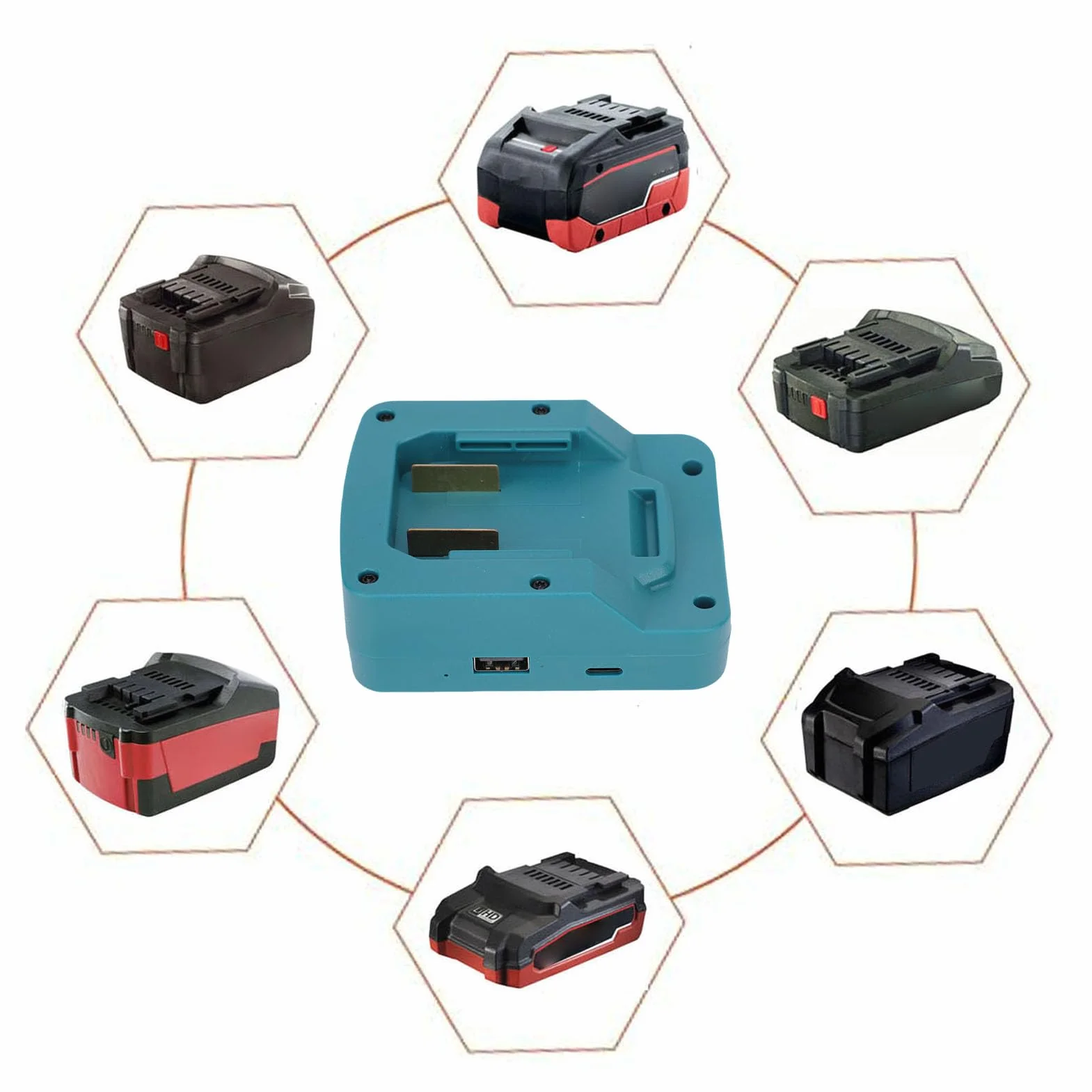 Fafeicy Bezprzewodowa ładowarka do Telefonu Adapter Baterii 15 W Bezprzewodowe ładowanie USB Typu C Porty USB DC Kompatybilne z baterią PARKSIDE X20V TEAM PAP20A1 PAP20A3 PAP20B1 PAP20B3