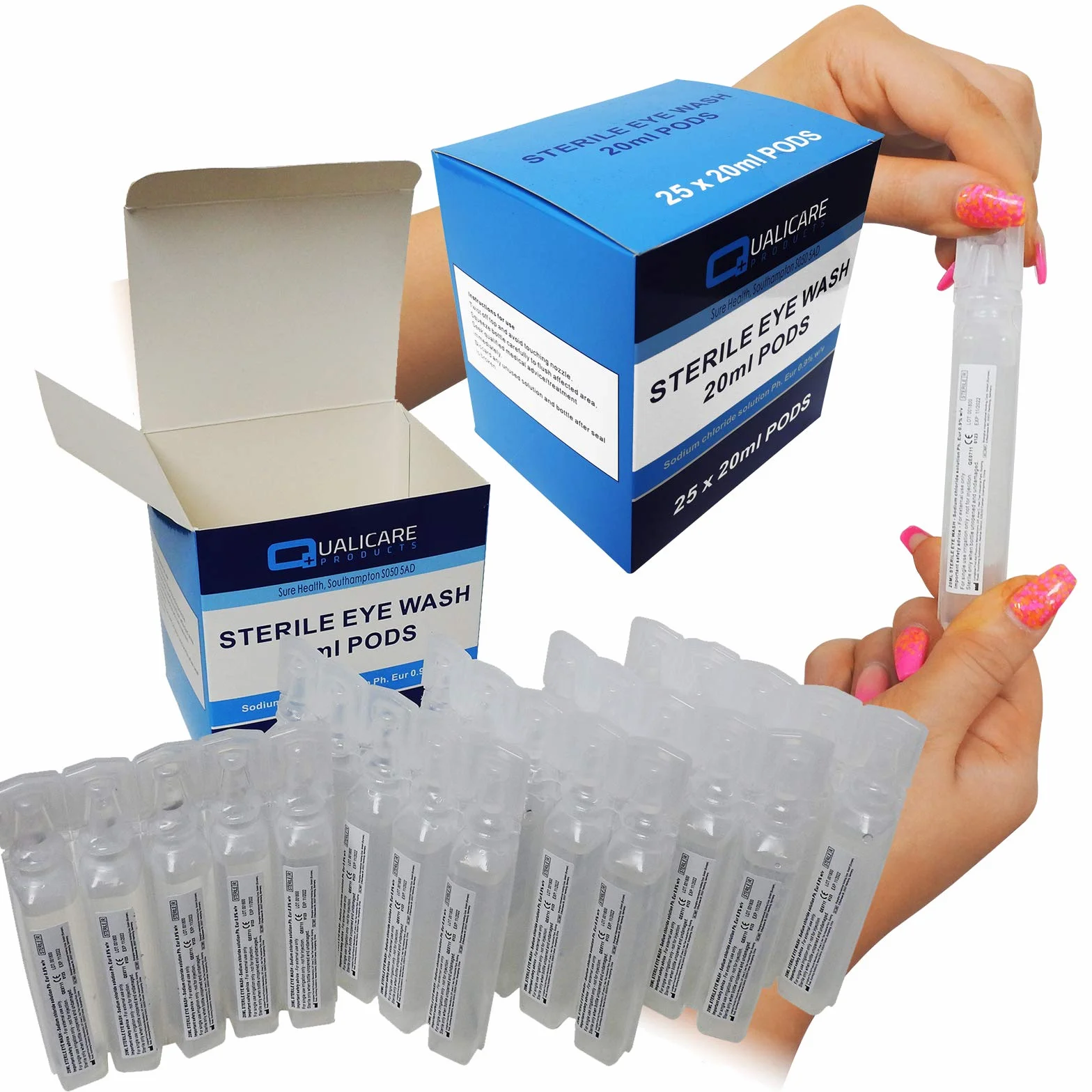 50 x 20 ml Qualicare apid płyn do mycia oczu w nagłych wypadkach roztwór chlorku sodu