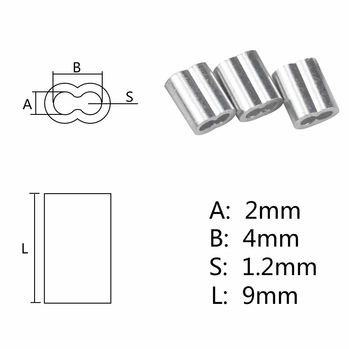 Aluminiowe klipsy zaciskowe 2 mm do lin stalowych srebrne