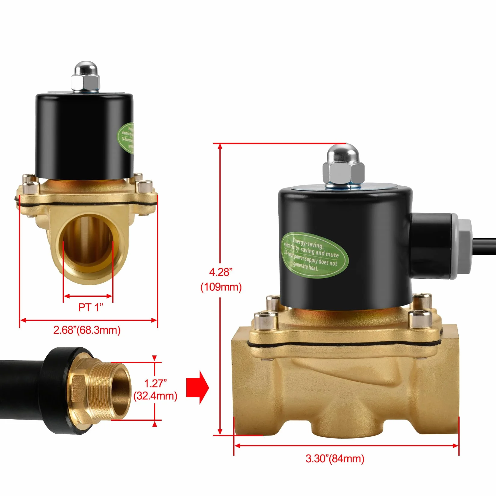 Heschen Elektromagnetyczny zawór mosiężny 2W-250-25J PT1'' AC220V normalnie zamknięty