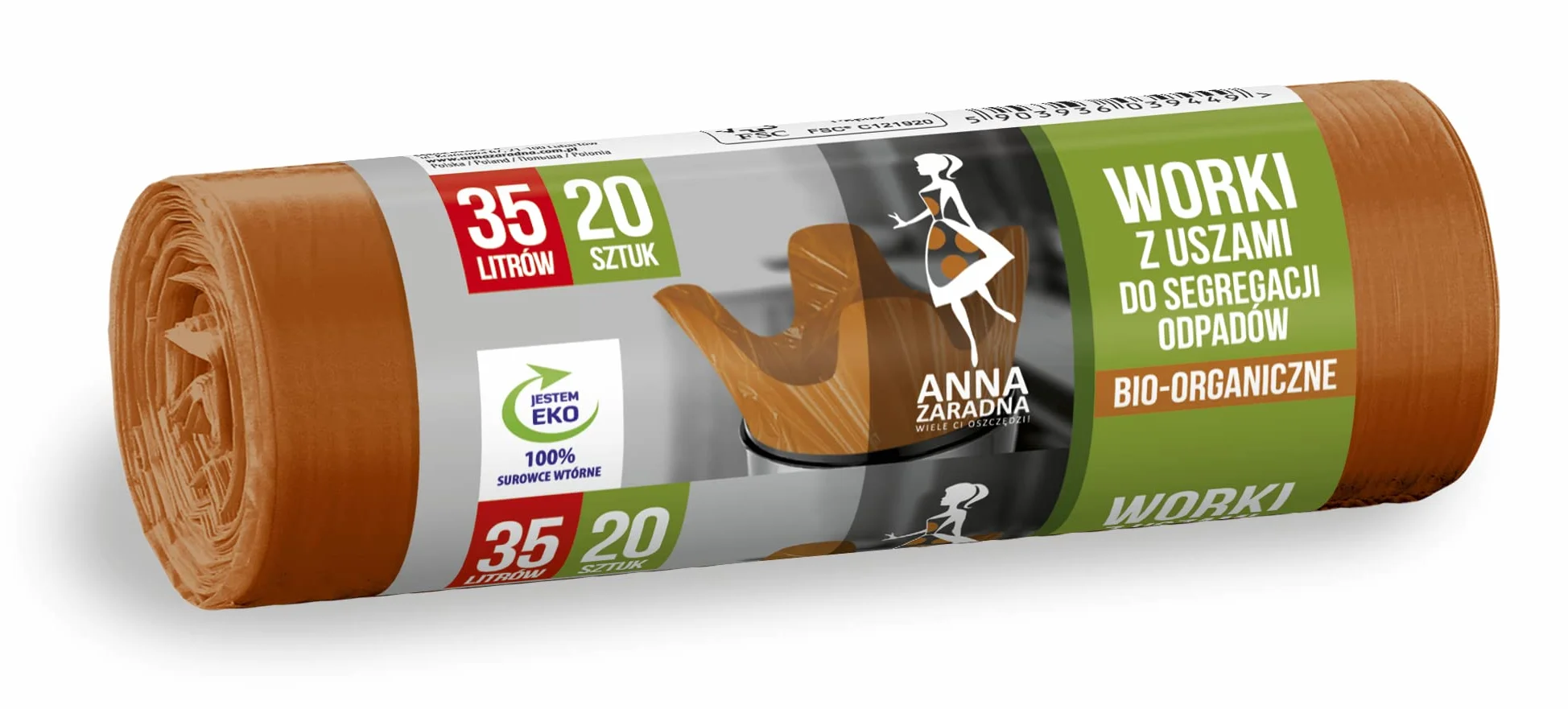 Anna Zaradna Worki z uszami do segregacji odpadów BIO 35L 20szt brązowe