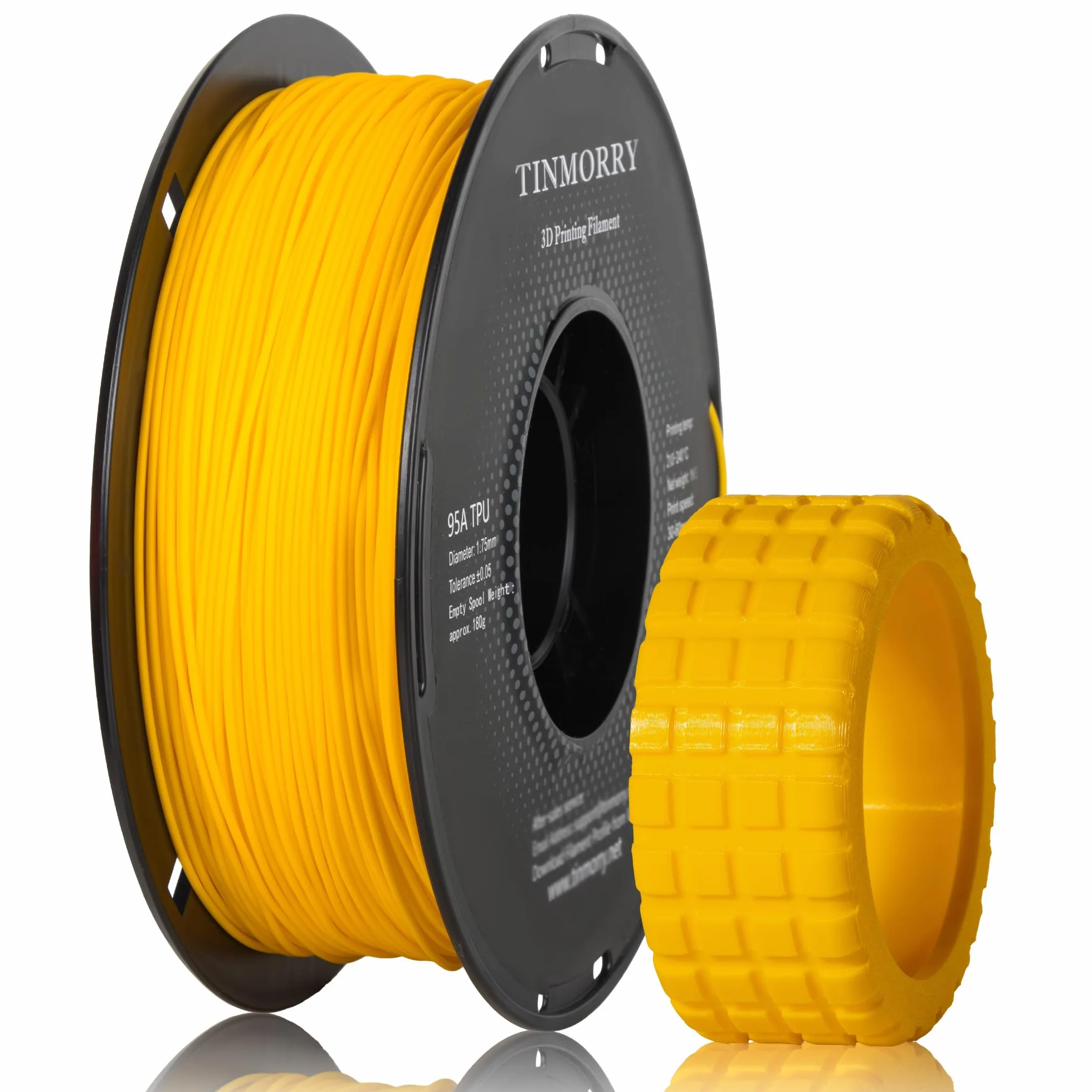 TINMORRY Filament TPU 1,75 mm, filament TPU Materiały do drukowania 3D do drukarki 3D, szpula 1 kg, żółty (Traffic Yellow)