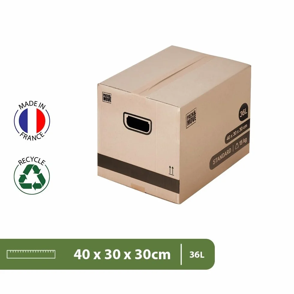 Lot de 20 cartons de déménagement 36L - 40x30x30 cm - Made in France - 70% FSC certifé - Pack & Move