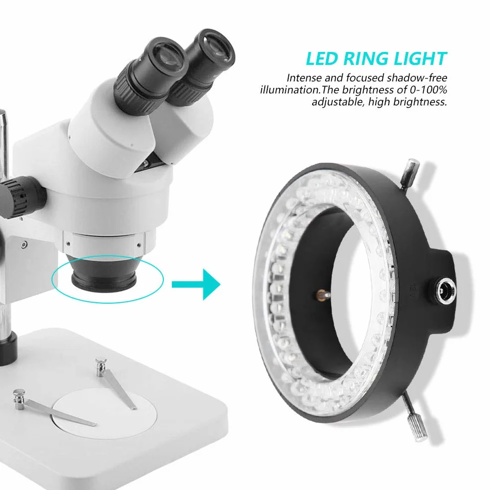 Mikroskop z oświetleniem LED, kamera mikroskopowa 3,5 W 56 diod LED do źródła światła, pierścieniowa z regulacją jasności 220 V, do mikroskopu stereo, biały (wtyczka UE)