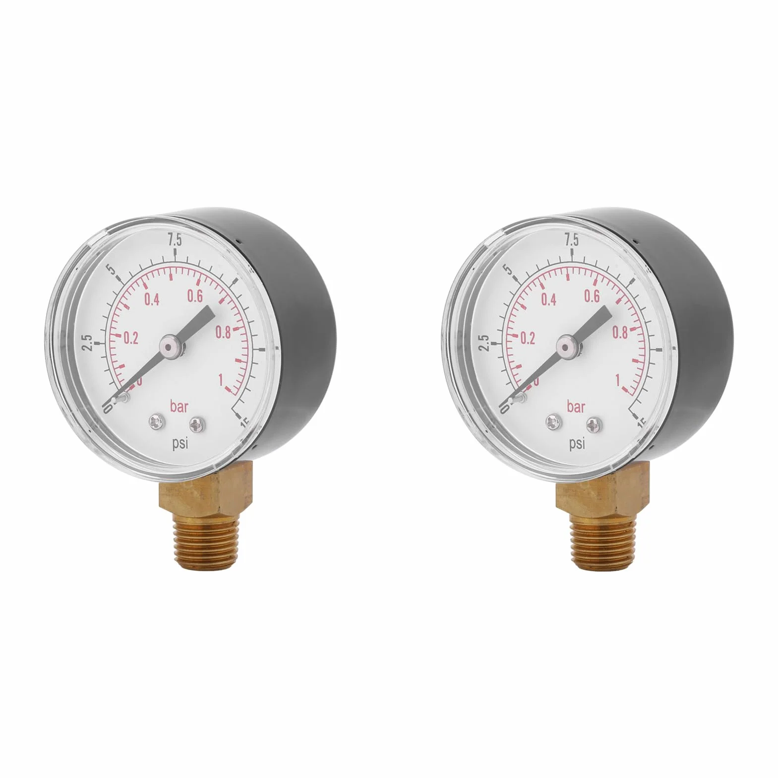 2 szt. Manometr Gwintowy BSPT 0 do 15 Psi (0 do 1 bar) Manometr z podwójną skalą Mini Manometr Niskiego Ciśnienia do Powietrza, Wody i Oleju