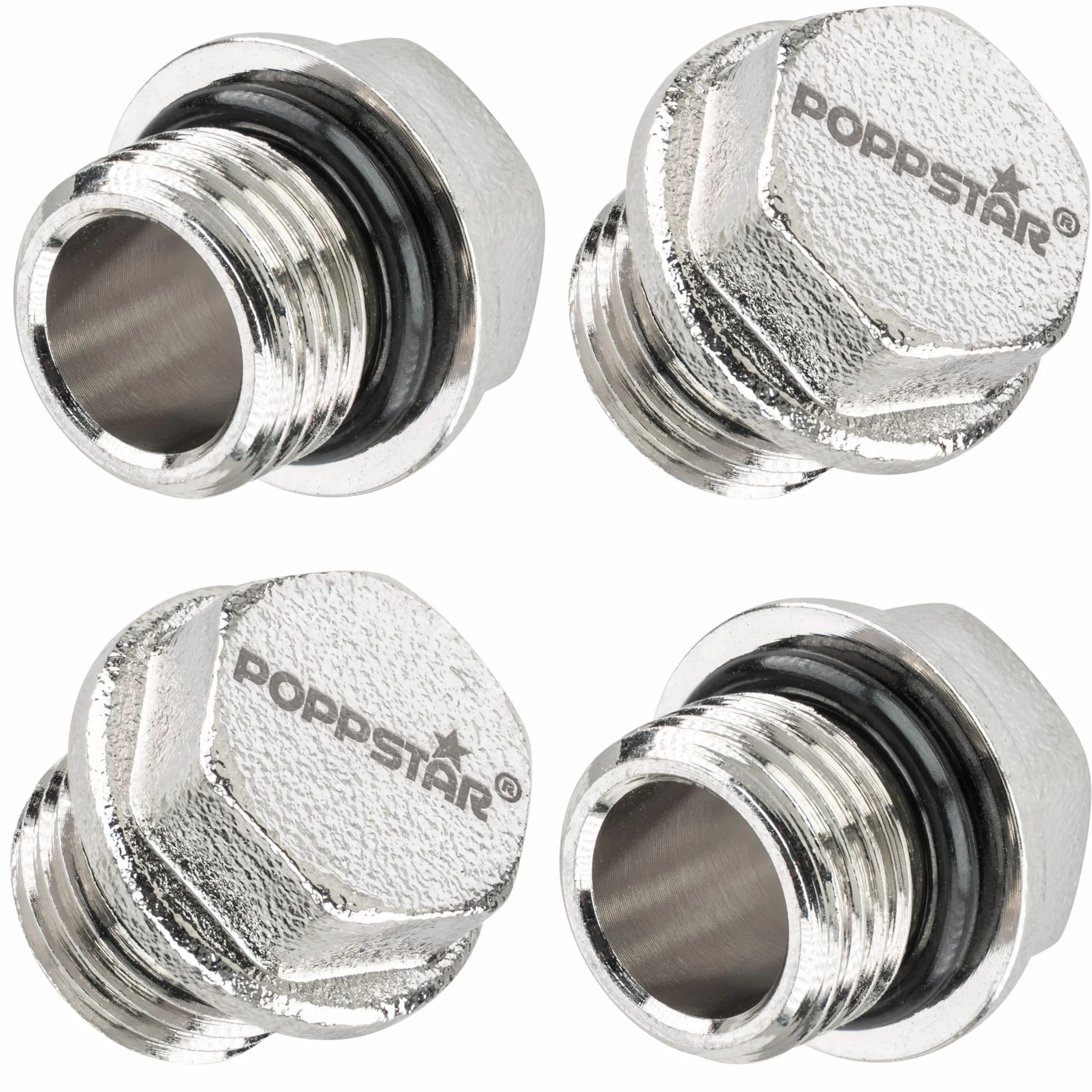 Poppstar Korki mosiężne 1/4" 50bar sześciokątne 14mm z uszczelnieniem 4 sztuki