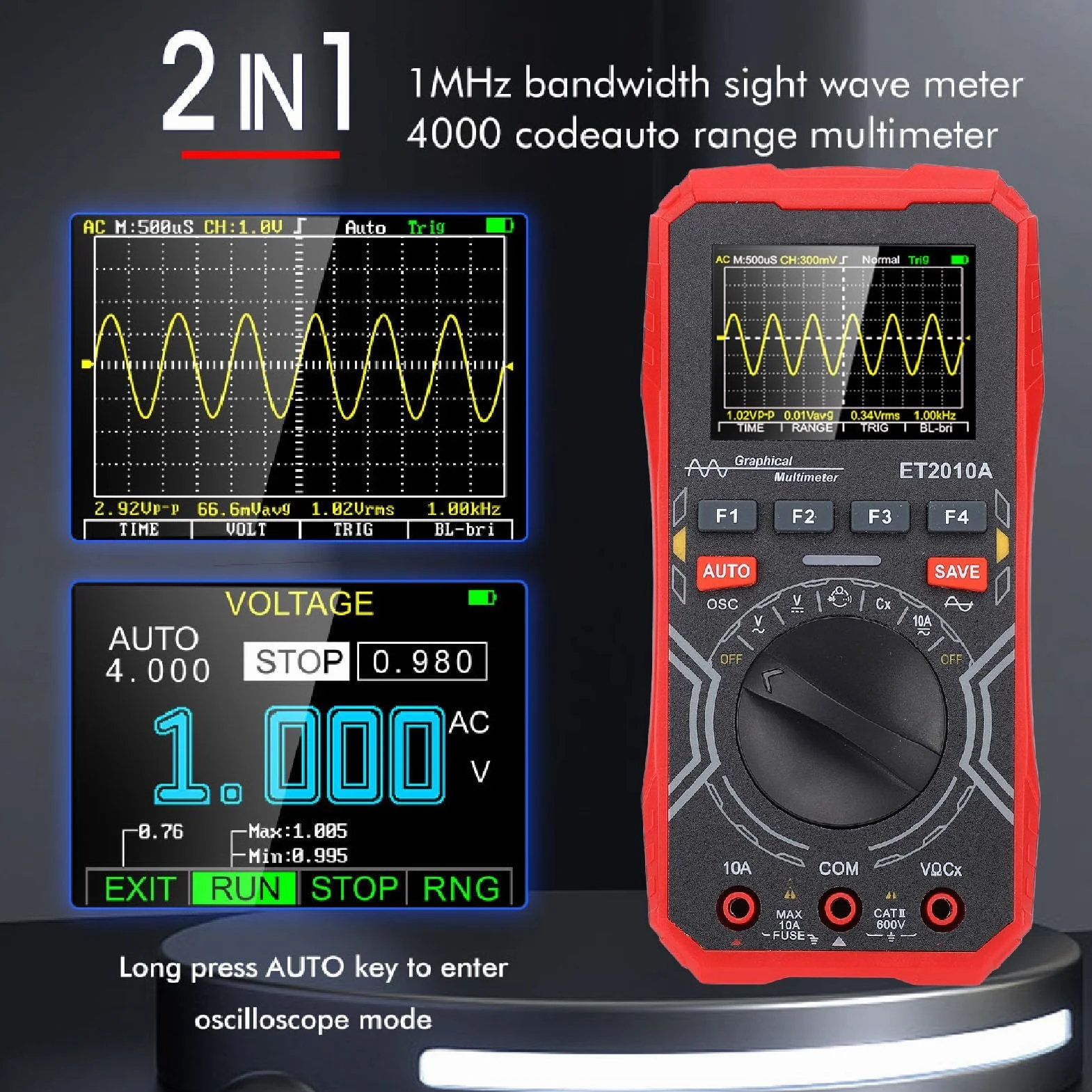 Walfront Przenośny Oscyloskop Multimetrowy 2 w 1, 1 MHz 2,5 MSPS do Testowania Elektronicznego