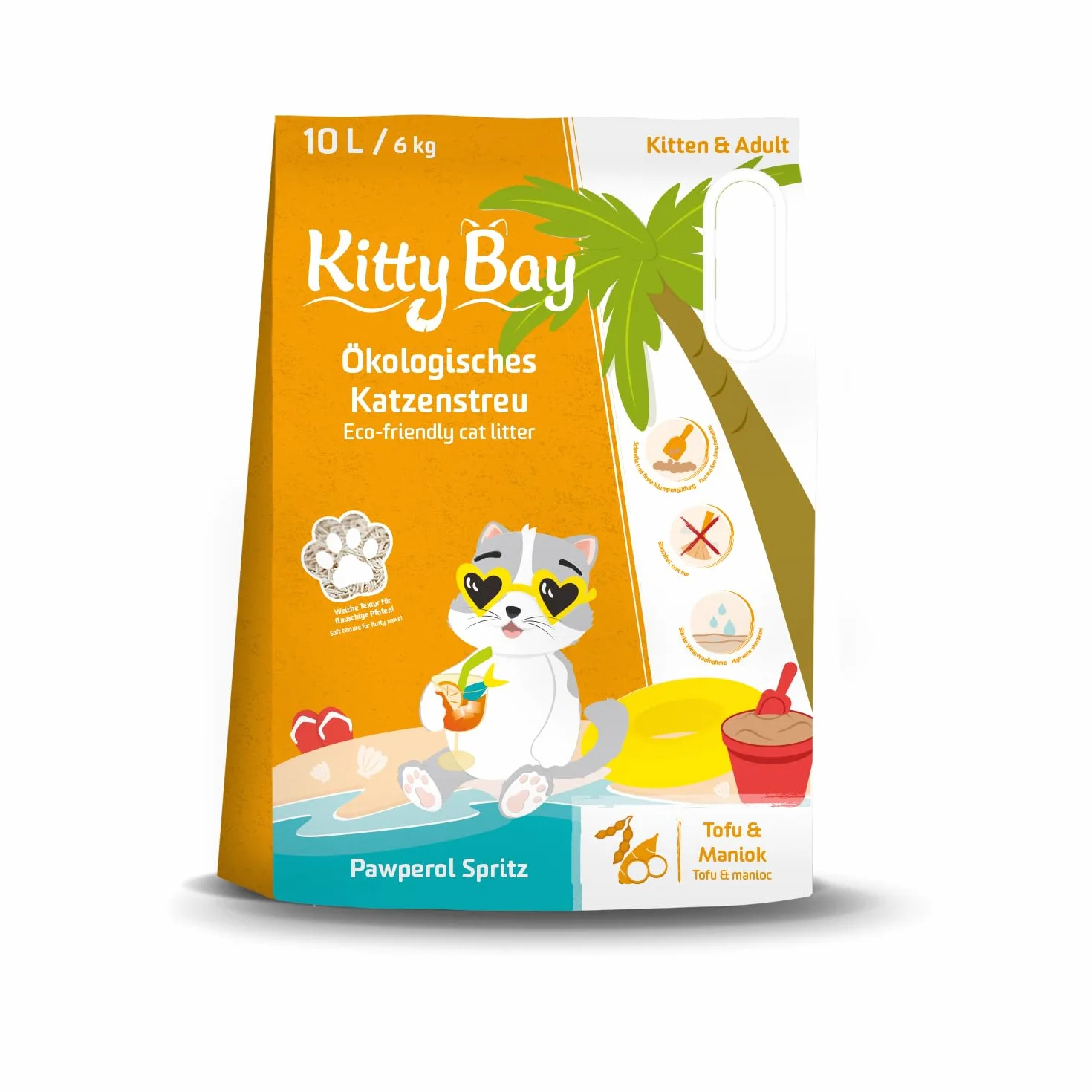 Kitty Bay - Pawperol Spritz - ECO zbrylający się i bezpyłowy żwirek dla kota, tofu i maniok, 10 litrów