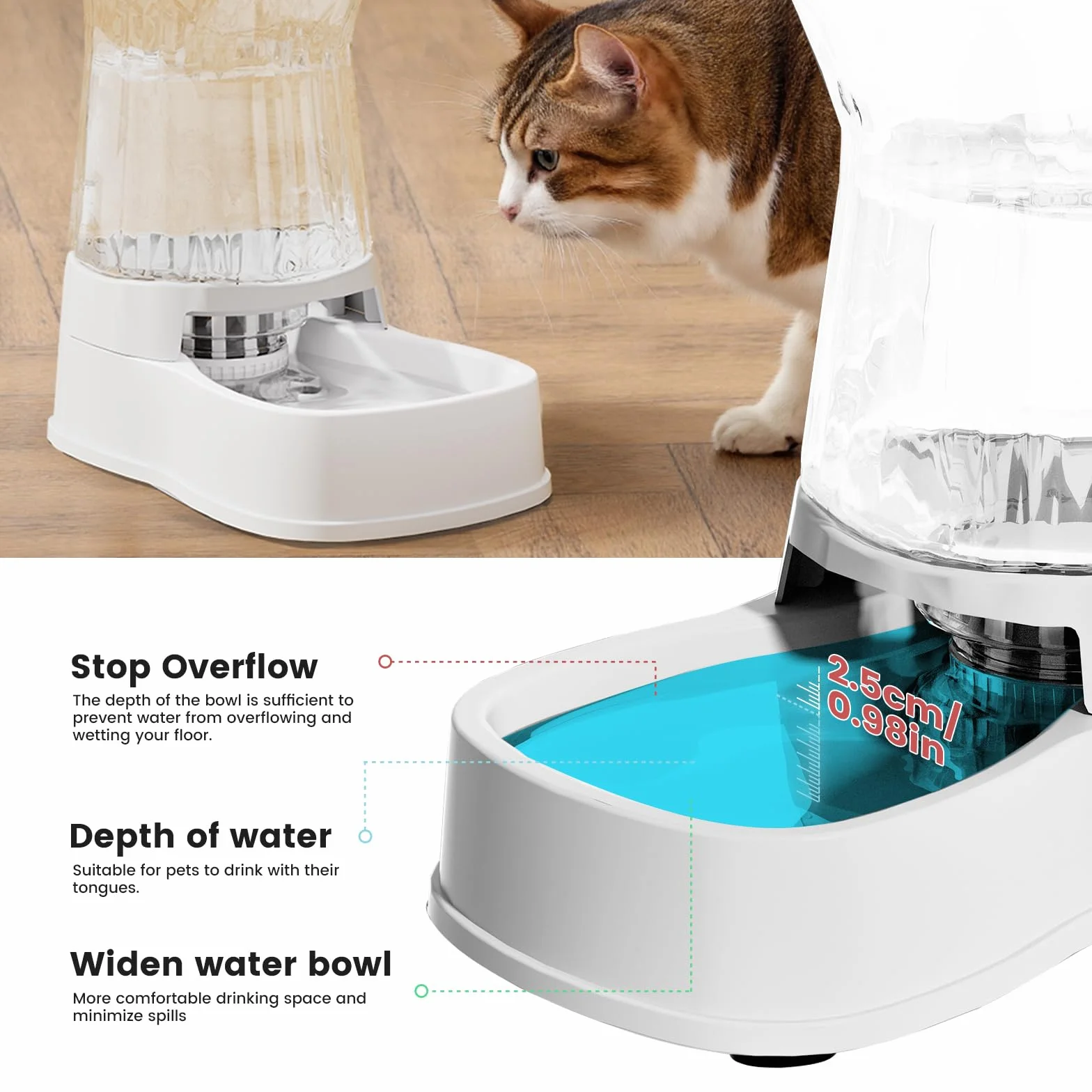 Gardner Pet 3,85 l Automatyczny podajnik kota, automatyczne poidło dla kota z plastikową miską, poidło dla psów dla grawitacji, bez BPA, zapobieganie zlewaniu, nie wymaga prądu (biały)