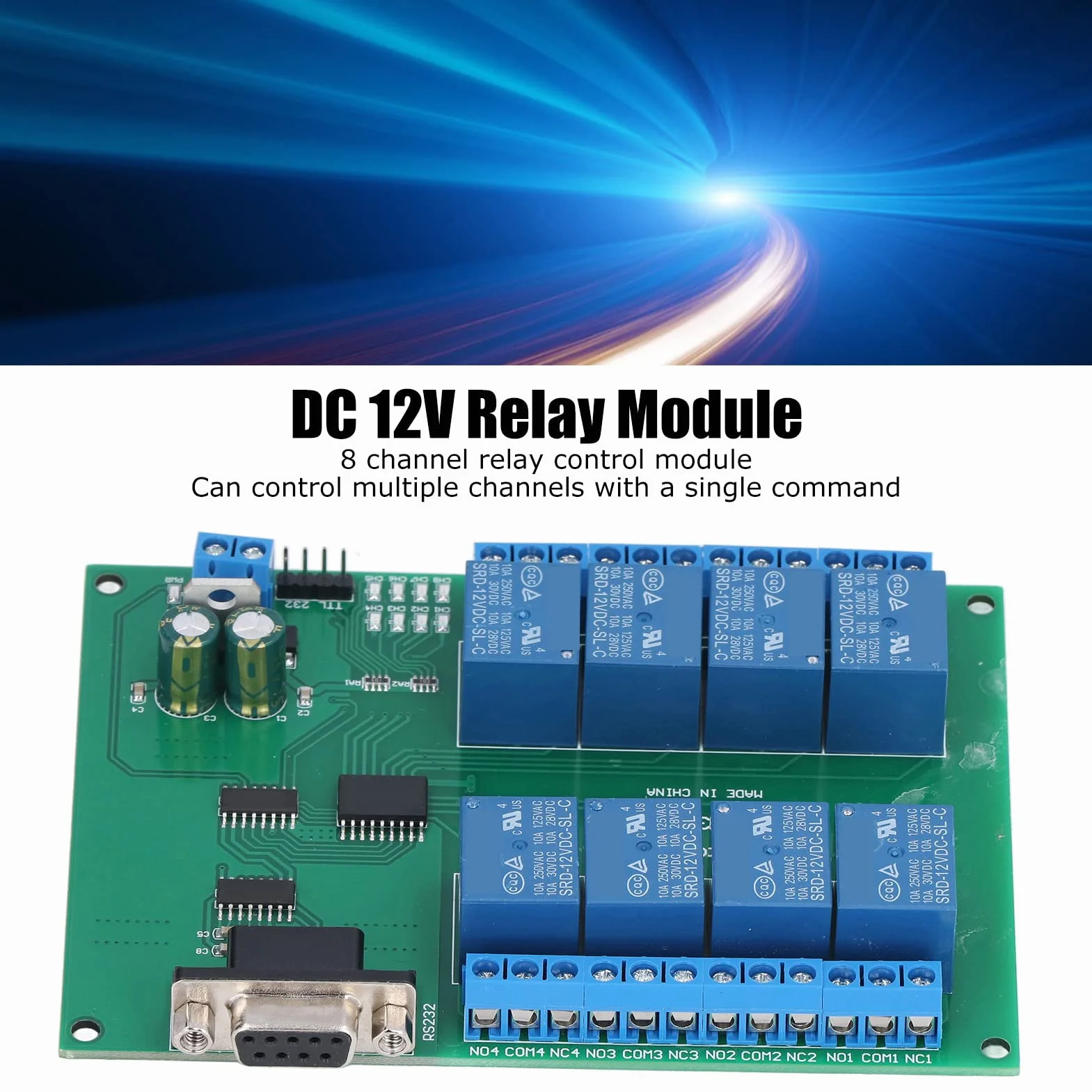 Moduł przekaźnikowy DC 12V 8-kanałowy PCB N223B08 z interfejsem szeregowym i LED do systemu zdalnego sterowania