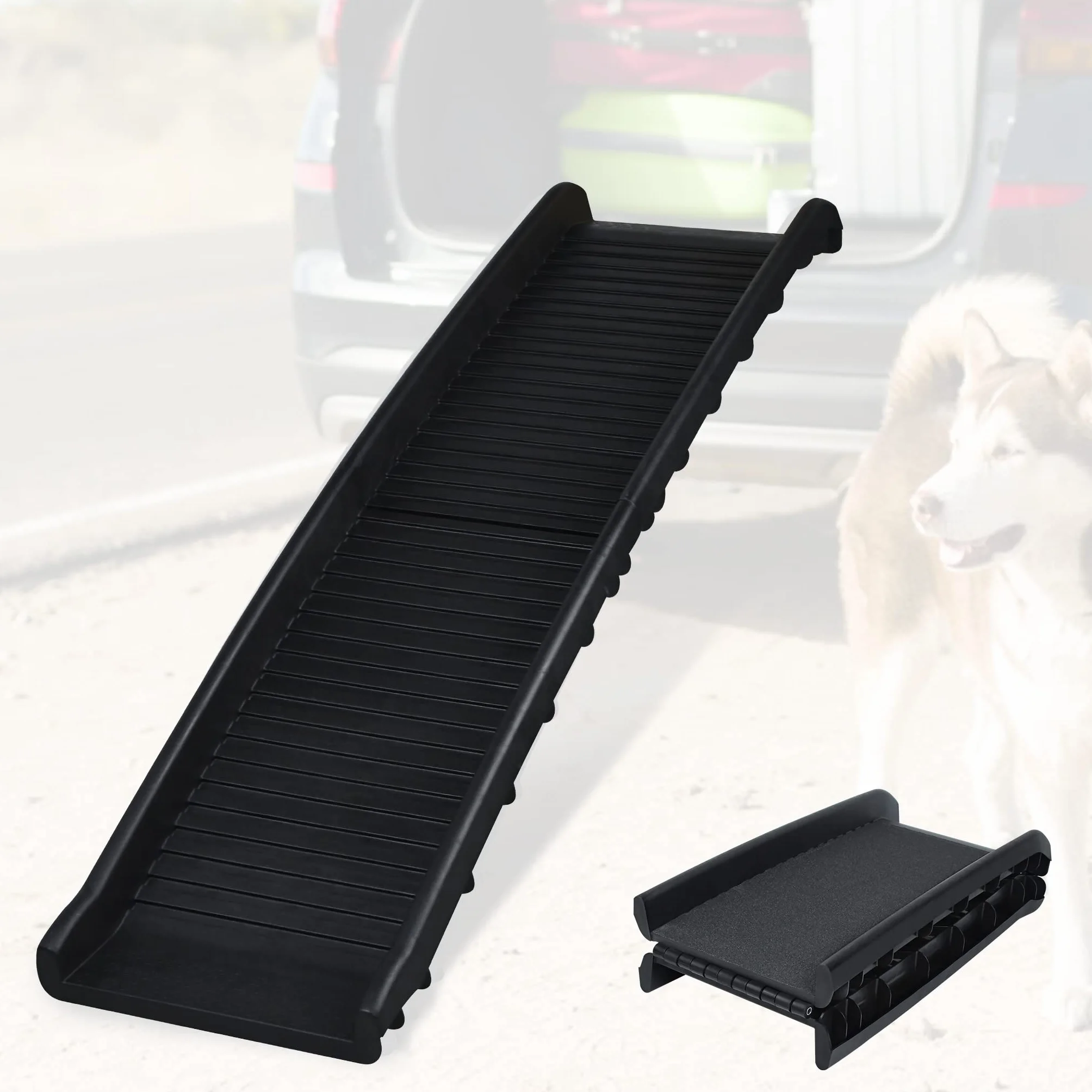 UISEBRT Rampa samochodowa dla psa, składana, do samochodu, rampa do bagażnika dla zwierząt domowych, antypoślizgowa, wytrzymała, do 90 kg, 156 x 40 cm, czarna