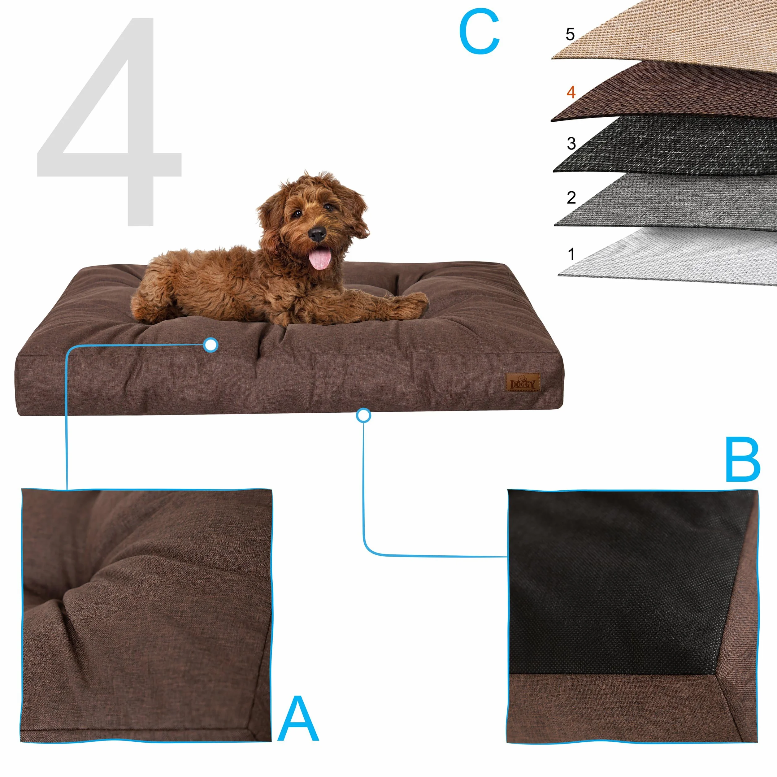 DOGGY Legowisko dla Psa, Prostokątny Materac, Kanapa, Poduszka, Kosz, Legowisko dla Zwierząt Domowych, Miejsce do Spania, Meble [XXL] - 130 x 100 cm, Brązowe