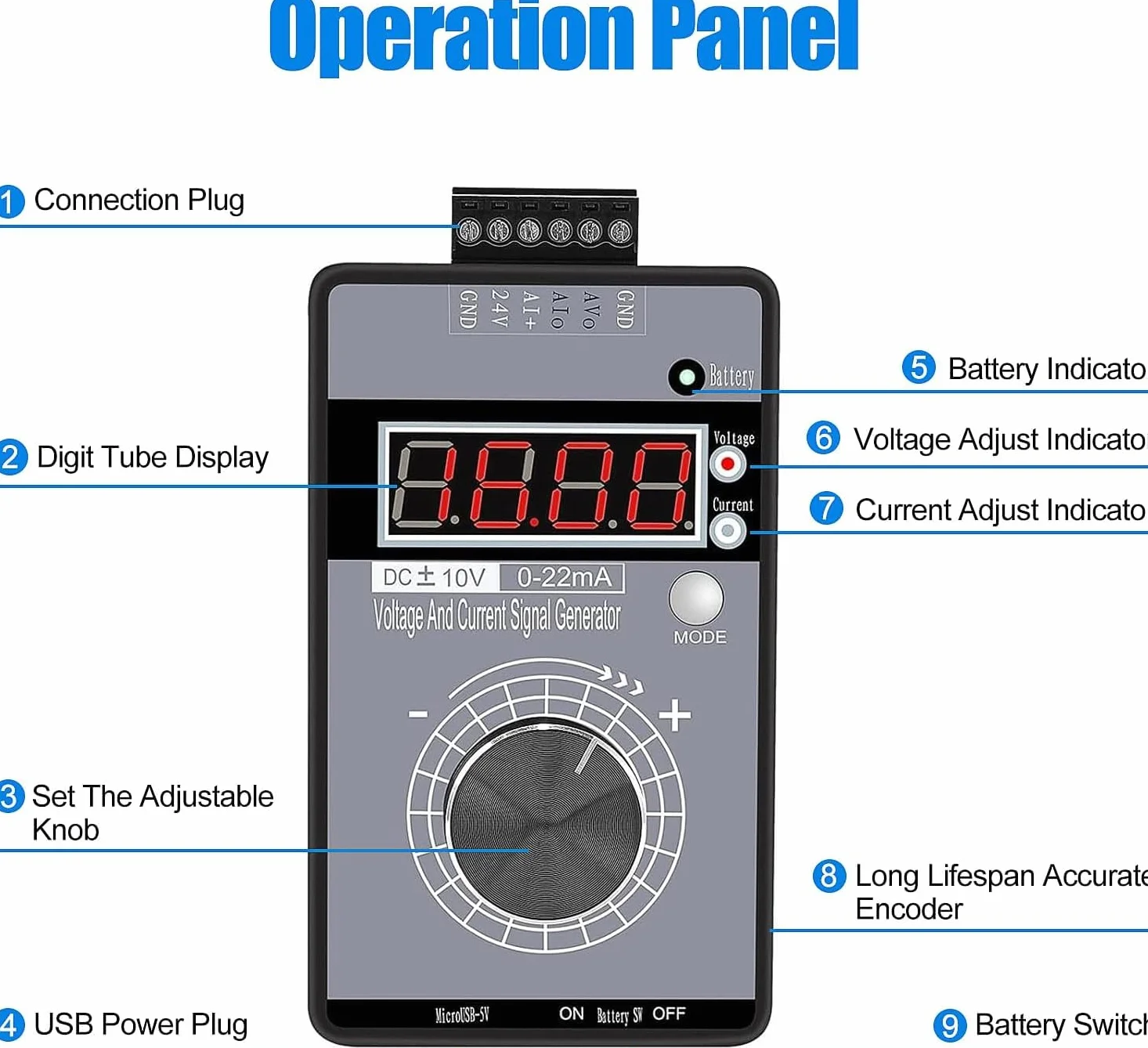 Generator sygnału Tester Napięcie ±0-5-10V Prąd 0-4-20mA Kalibrator źródeł Sygnału Analogowe źródło