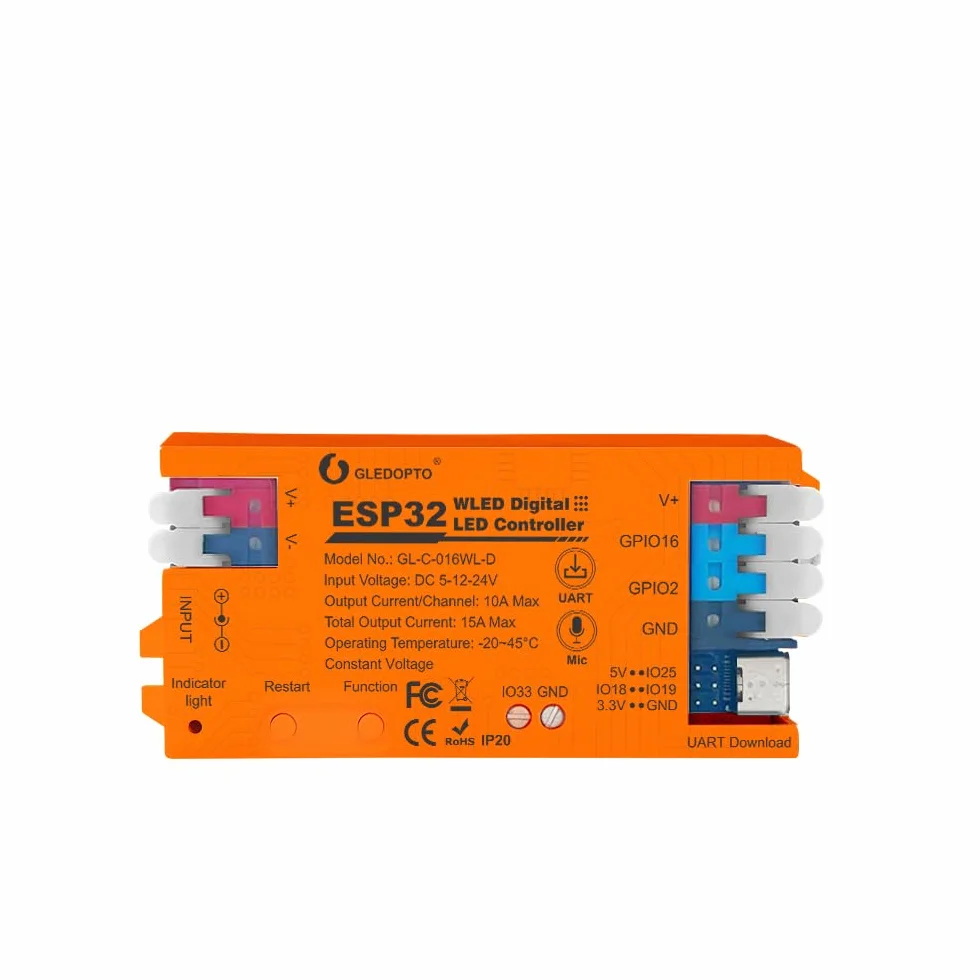 GLEDOPTO ESP32 WLED kontroler muzyczny DIY dynamiczne oświetlenie USB-C UART