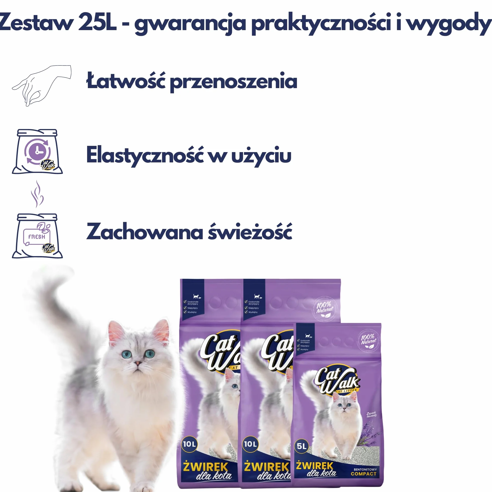 Żwirek dla kota bentonitowy 25L LAWENDOWY CatWalk LAVENER zbrylający 25L