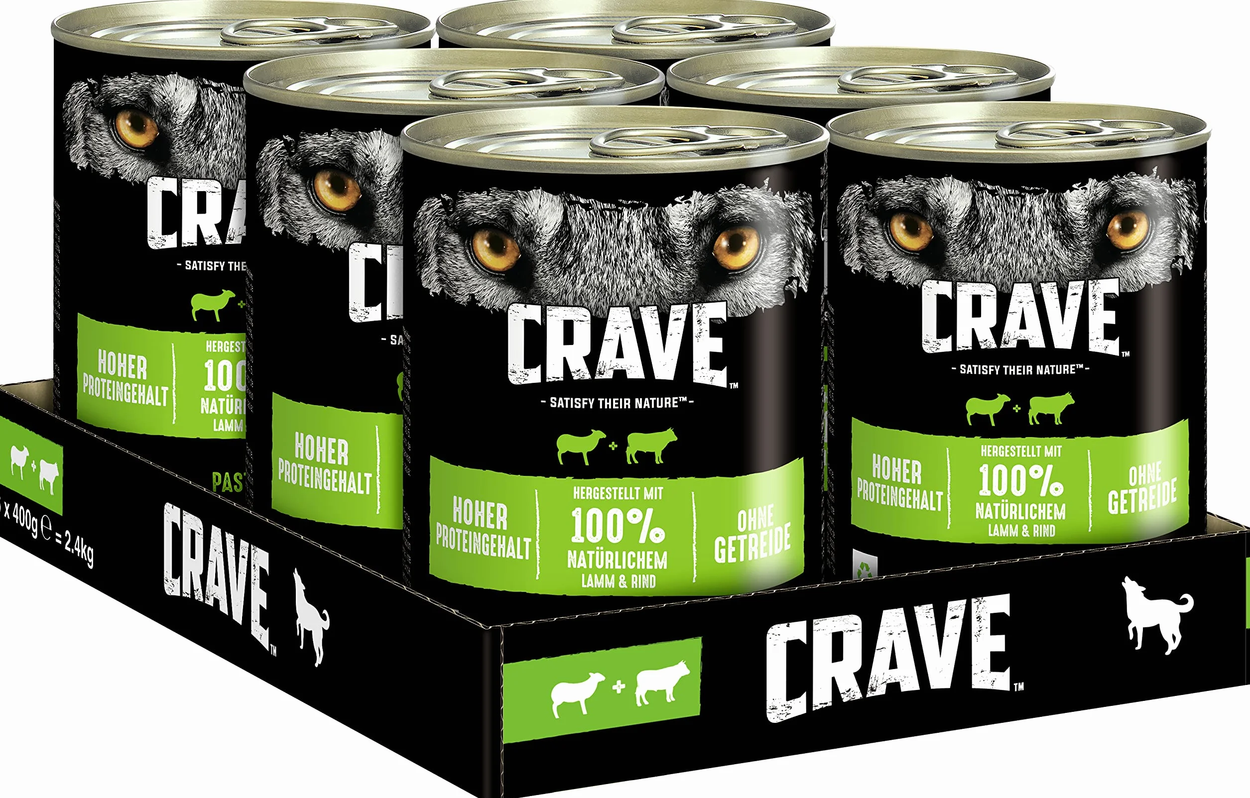 Crave Karma dla dorosłych psów, pasztet z jagnięciną i wołowiną, 6 puszek, 6 x 400 g, mokra, premium o wysokiej zawartości białka i bez zbóż, wyprodukowana w 100% z naturalnej jagnięciny i wołowiny