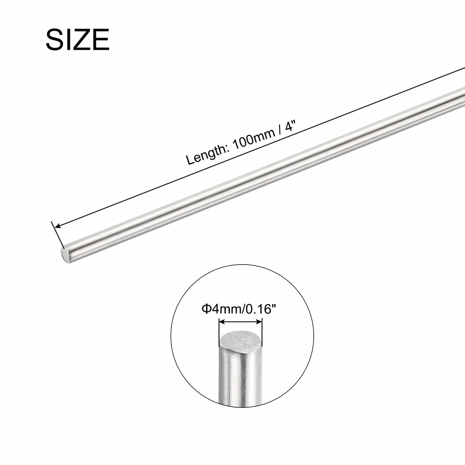 QUARKZMAN Okrągły pręt ze stali nierdzewnej 304, 4 mm x 100 mm, do różnych projektów typu "zrób to sam", model samochodu samolotu statku, 5 szt