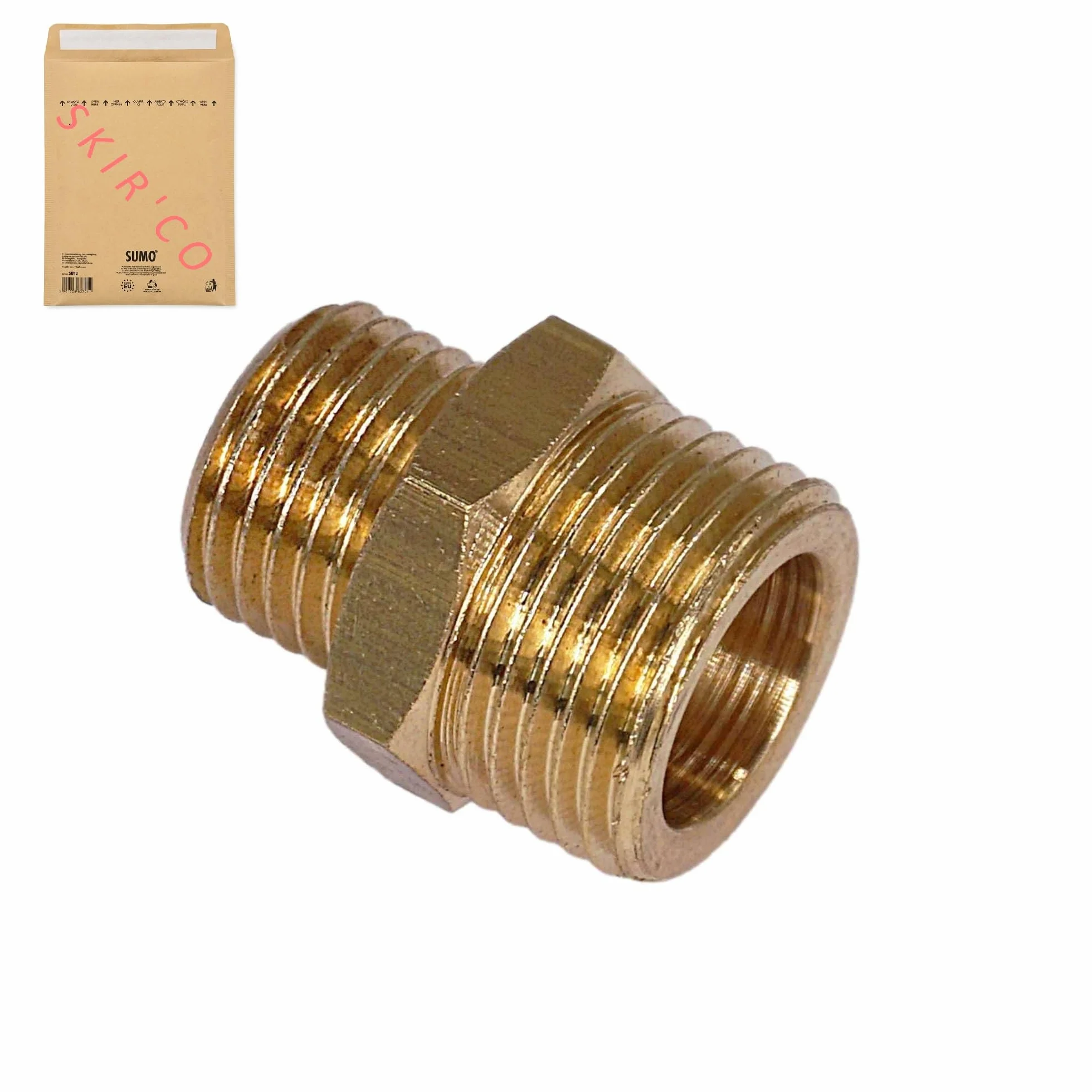 SKIR'CO (2 szt.) Mosiężna sześciokątna złączka redukcyjna 3/8" x 1/4" gwint zewnętrzny, mosiężna złączka rurowa, gwint męski BSP