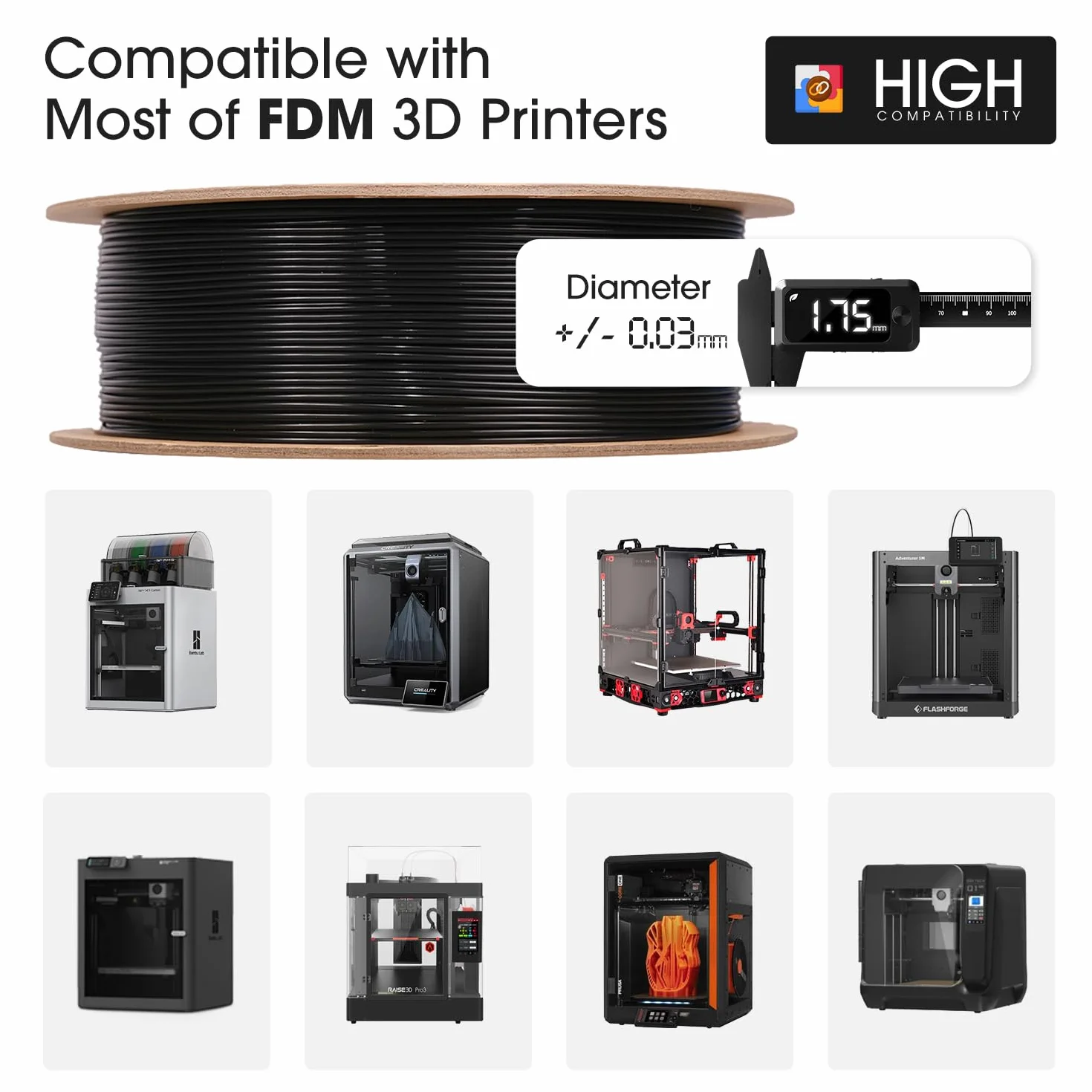 eSUN PLA+ Filament 1,75 mm, wzmocniona wytrzymałość drukarka 3D Filament PLA Plus, dokładność wymiarowa +/- 0,03 mm, 1KG Cewka (2,2 LBS) Filament do drukarki 3D, Biały Kość