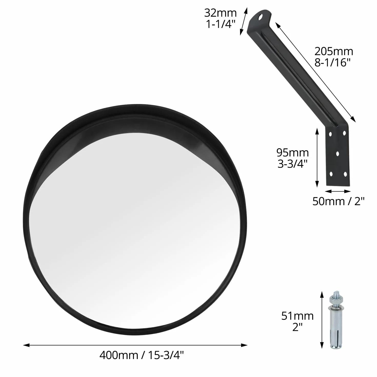 QWORK® Lusterko drogowe 40 cm, wypukłe lustro, lusterko drogowe do wyjść, regulowane szerokokątne lusterko drogowe do garażu, ścieżki