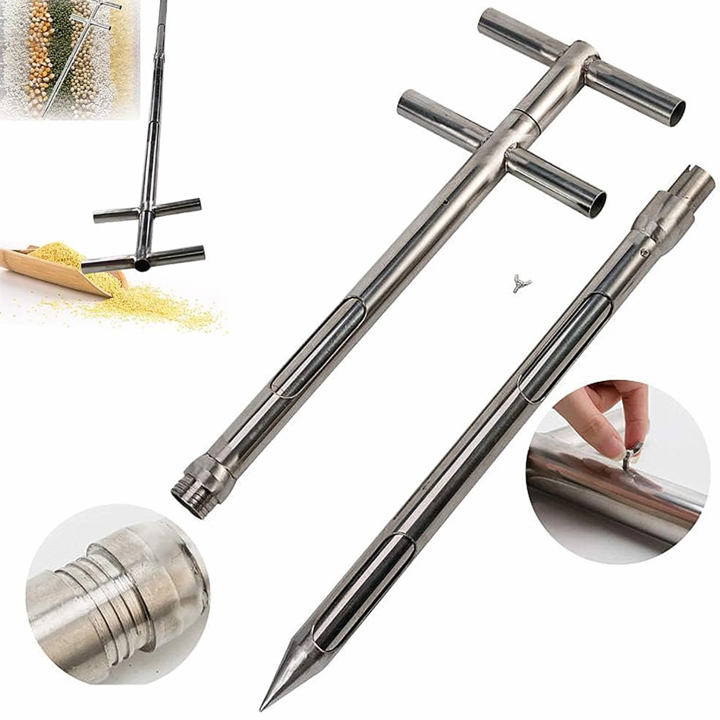 Próbnik sondy ziarna, próbnik proszku, φ32 mm/φ38 mm, próbka ze stali nierdzewnej, sonda do pobierania próbek ziarna, sonda (rozmiar: 3M/9,84 stopy, kolor: φ38 mm typ składania)