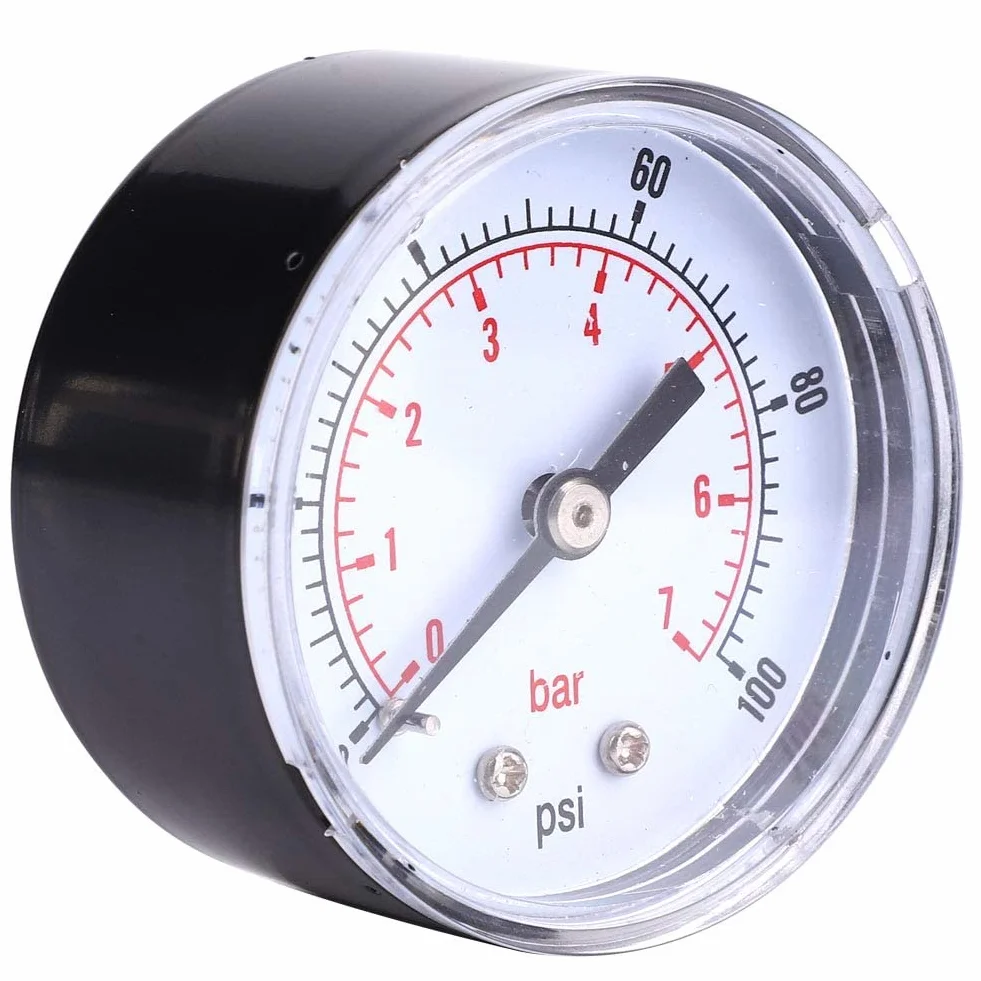 Manometr 50 mm Tarcza Manometr Tylne połączenie, osiowy manometr 1, 8 tarczy 1/8 Bspt Tylne przyłącze do gazu olejowego z wodą powietrzną (0-100 psi 0-7 barów)