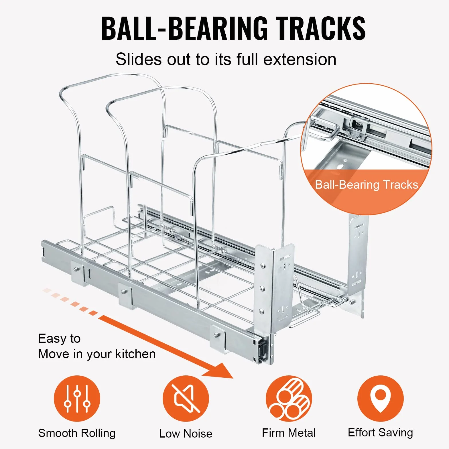 VEVOR Wysuwany pojemnik na odpady, 35 l, zmontowany pojemnik na odpady kuchenne z suwakiem i uchwytem, nośność 50 kg, wielofunkcyjny kosz na śmieci do szafki kuchennej, zlewozmywaka itd.