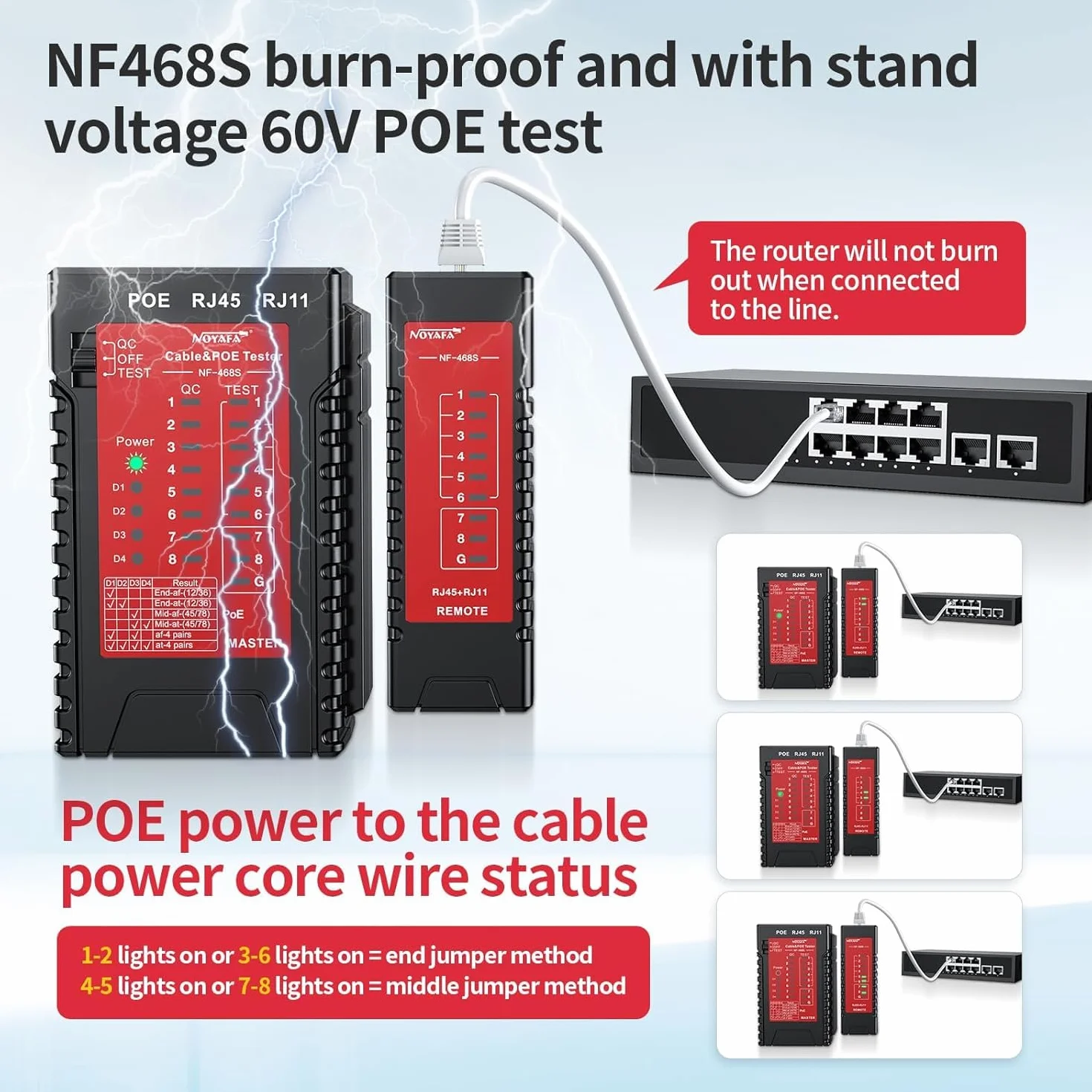 NOYAFA NF-468S Tester i mapper kabli POE Ethernet RJ45 RJ11 CAT5 CAT6 CAT5E CAT6A