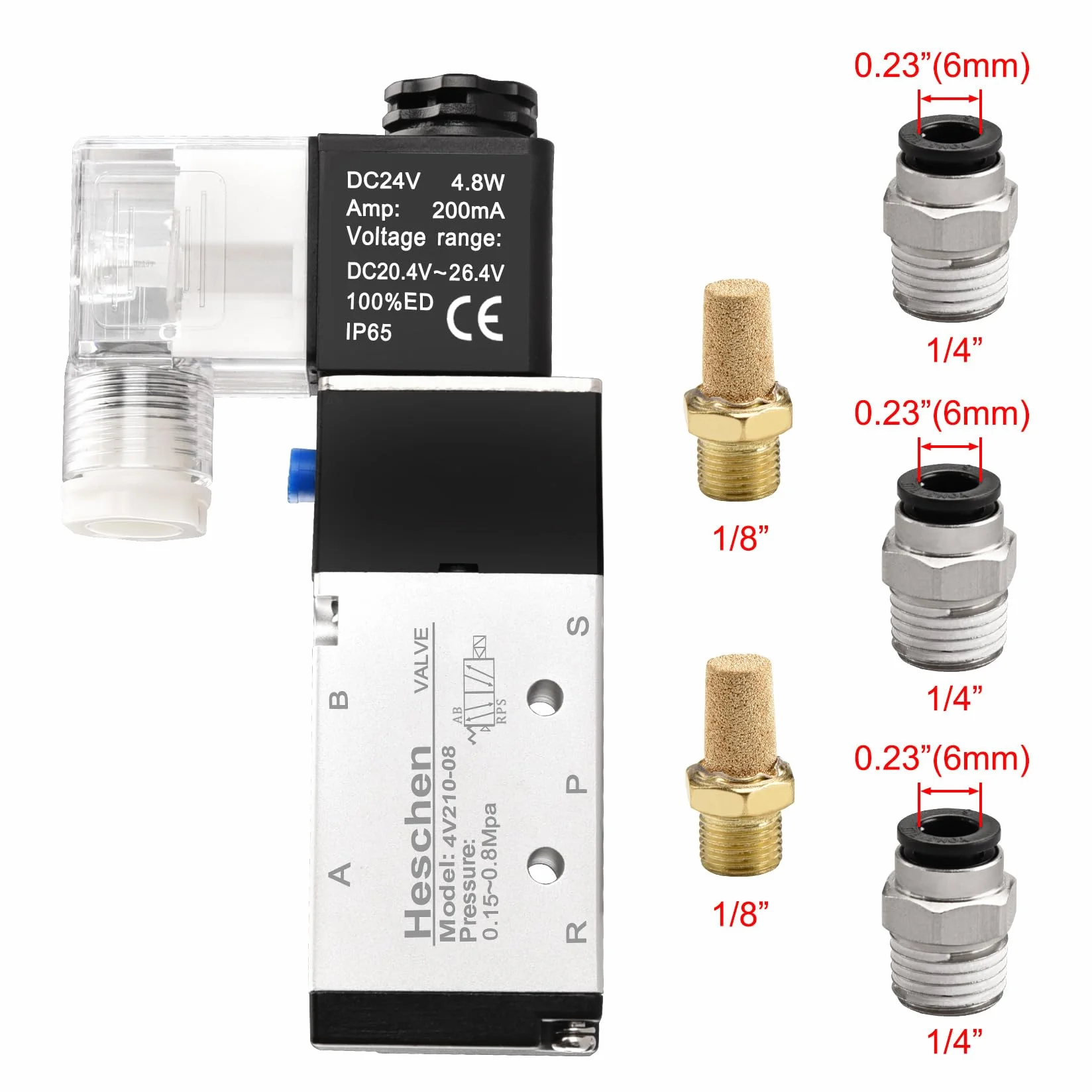 Heschen Elektryczny zawór elektromagnetyczny 4V210-08 24VDC PT1/4 5-drożny 2-pozycyjny