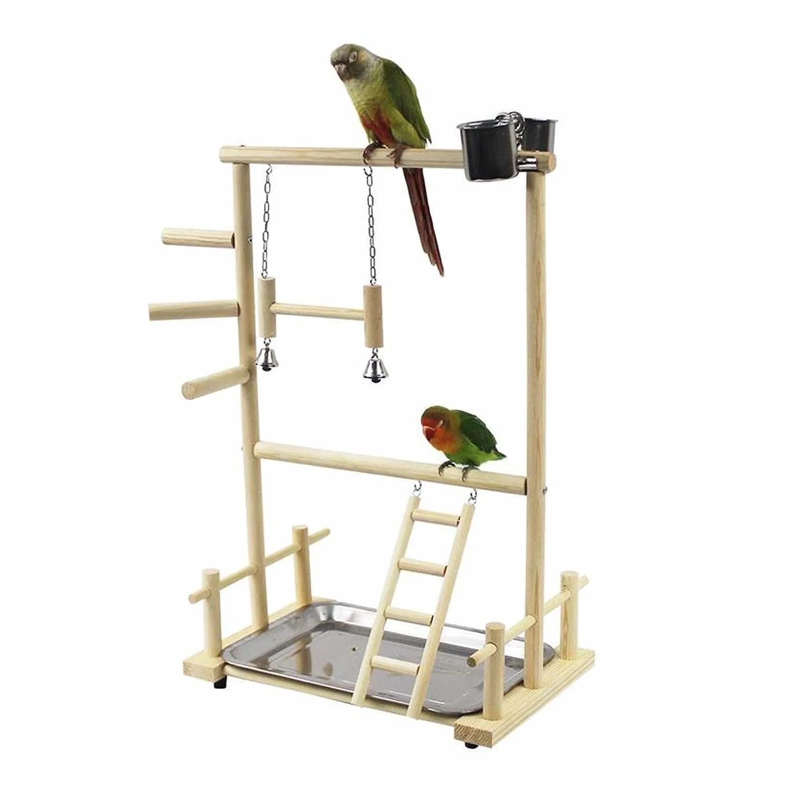 Zabawki dla ptaków Ptaki Ptaki Littwo Drewna Zabawki Huśtawka Półka Dwuwarstwowa Drewniane Ptak Stoisko Z Podajnikiem Ptaka I Tray Pet Bird Akcesoria