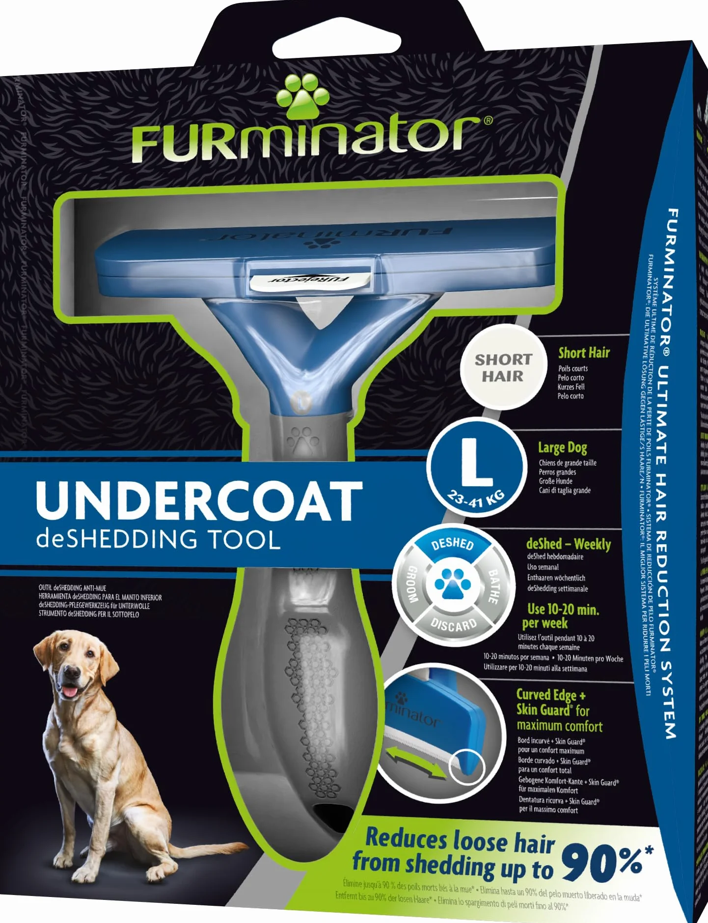 Furminator T691656 Zgrzebło do Pielęgnacji Sierści Dużych Psów, L, Czarny/Niebieski
