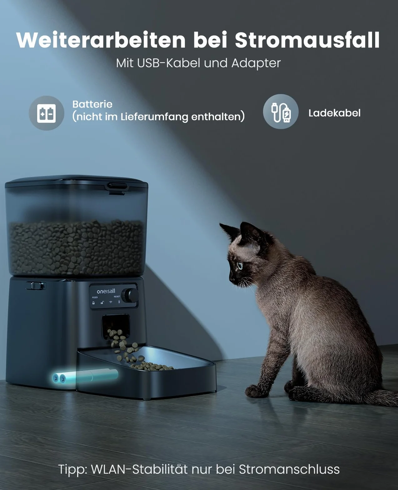 oneisall 3,5 l, automatyczny podajnik karmy dla kotów, inteligentny podajnik WiFi, automatyczny dystrybutor karmy dla kotów, sterowanie aplikacją, 1-10 posiłków dziennie, dozownik żywności