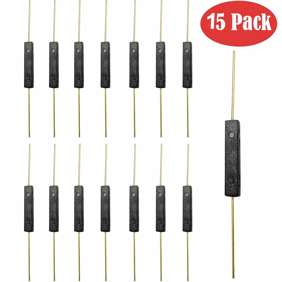 GTIWUNG 15-częściowy przełącznik Reed, otwarty przełącznik, indukcyjny przełącznik magnetyczny 2,5 mm x 14 mm, normalnie otwarty przełącznik Reed (N/O)