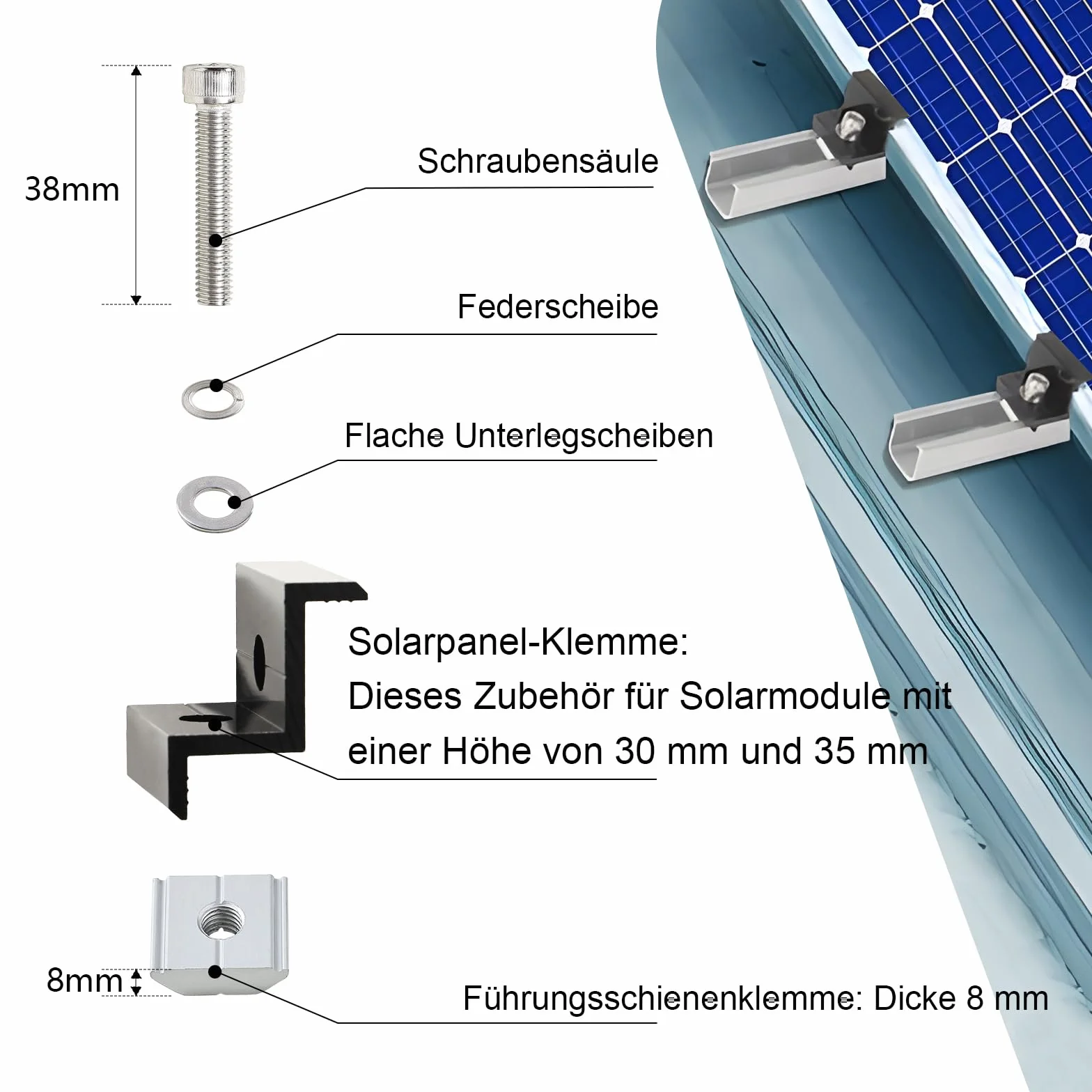 Uchwyt na Panel Słoneczny z 12 cm Szynami - Regulowane Końcówki 30 mm dla Modułów 30-35 mm - Idealny do Dachów Płaskich i Trapezowych