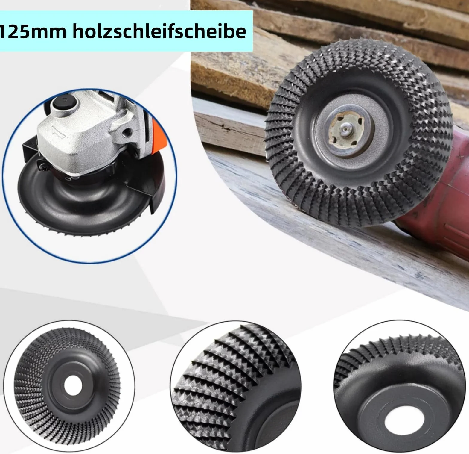 Tarcza szlifierska do szlifierki kątowej (Ø 125 mm x 22 mm), tarcza do rzeźbienia w drewnie, tarcza do piły łańcuchowej, węglika wolframu, tarcze szlifierskie do formowania, czarna