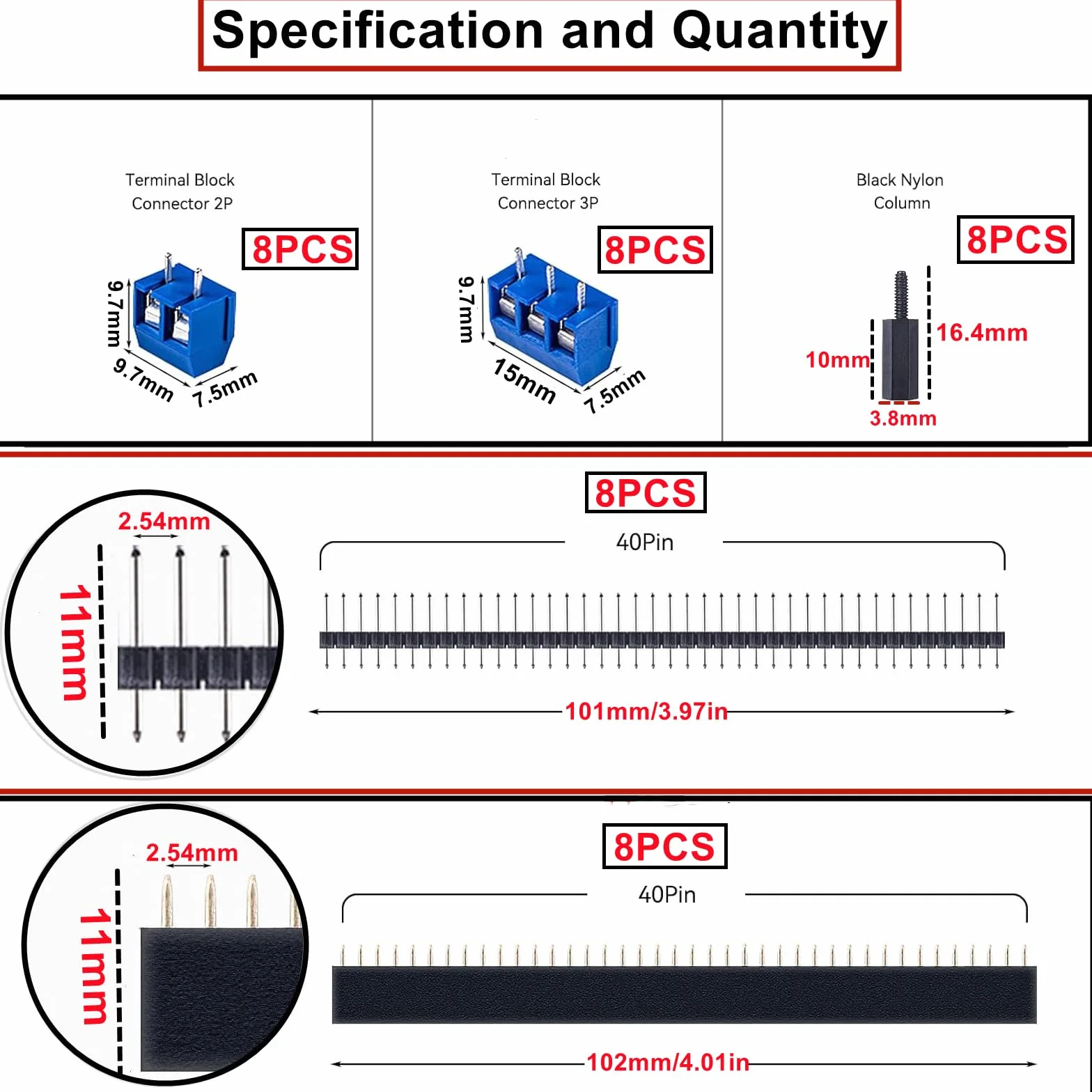 HUAZIZ 68 sztuk PCB Board Kits, 16 sztuk dwustronnych kart prototypowych płytek drukowanych, 16 sztuk męskich i żeńskich 40 pinów, 16 sztuk zacisków śrubowych 2P/3P, 20 sztuk nylonowych kolumn