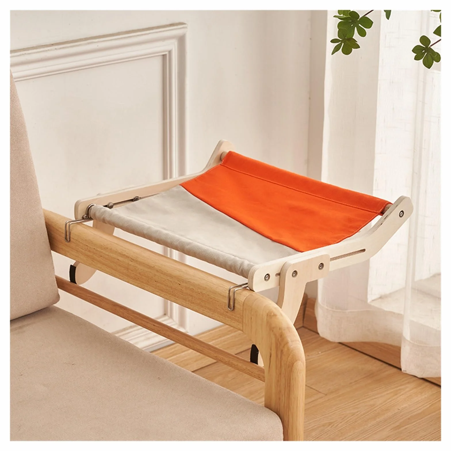 Kot Hamak Łóżka Wiszące Drewniane Hamaki Koty Dom Półka Wygodne Ciepłe Fretka Artykuły Do ​​łóżek Dla Zwierząt Stabilny I Wygodny(Gray-Orange)