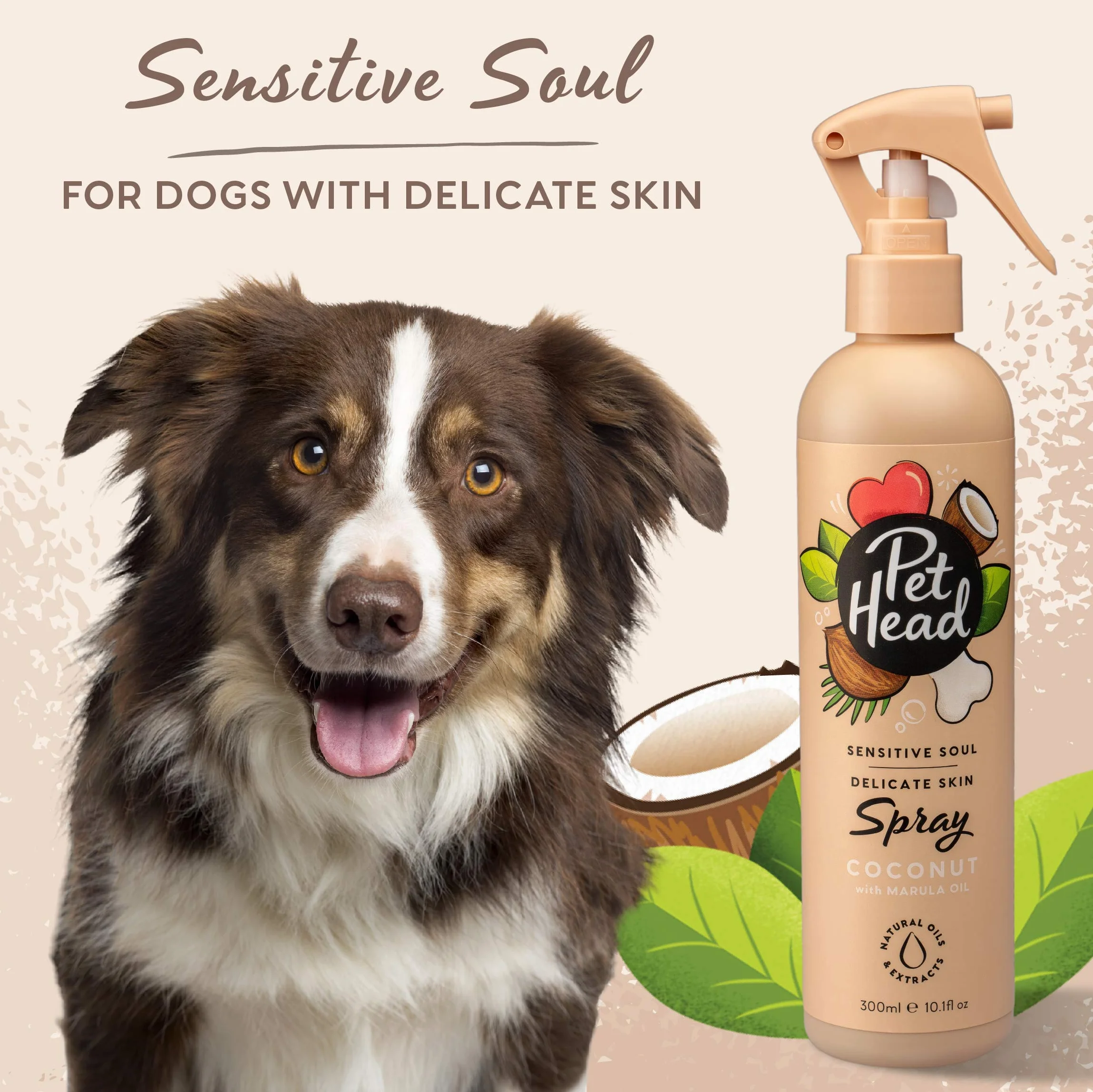 Pet Head Dog Deodoriser Spray, Sensitive Soul Grooming Spray for Dogs with Sensitive Skin, Hypoallergenic Coconut, Brown, 90133A, 50 ml (1er Pack)