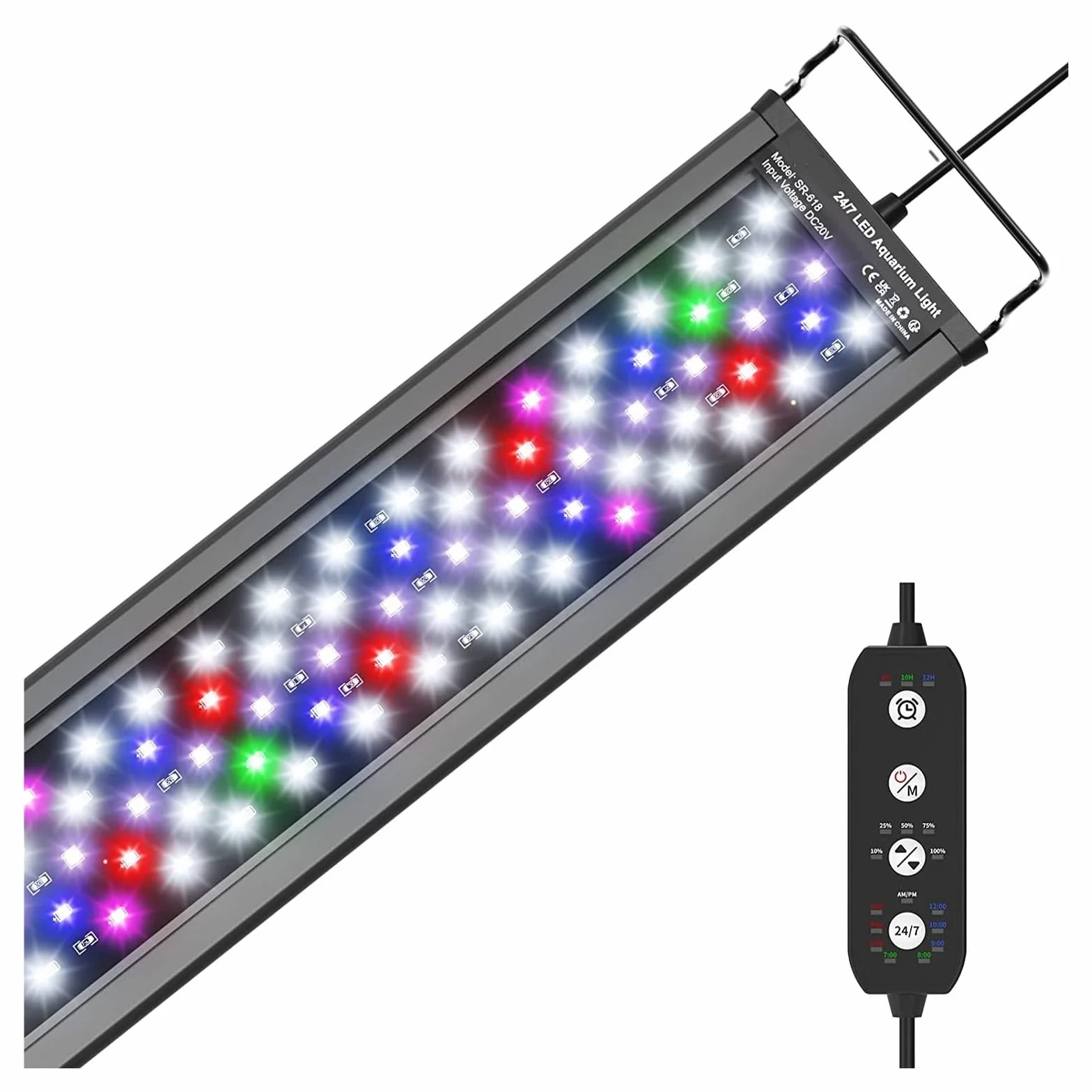 Oświetlenie rafowe LED, 60-105cm Auto On Off oświetlenie LED do akwarium z zegarem pełne spektrum dla roślin wodnych Sunrise Sunset Light lampa rgb(FG169-60CM)
