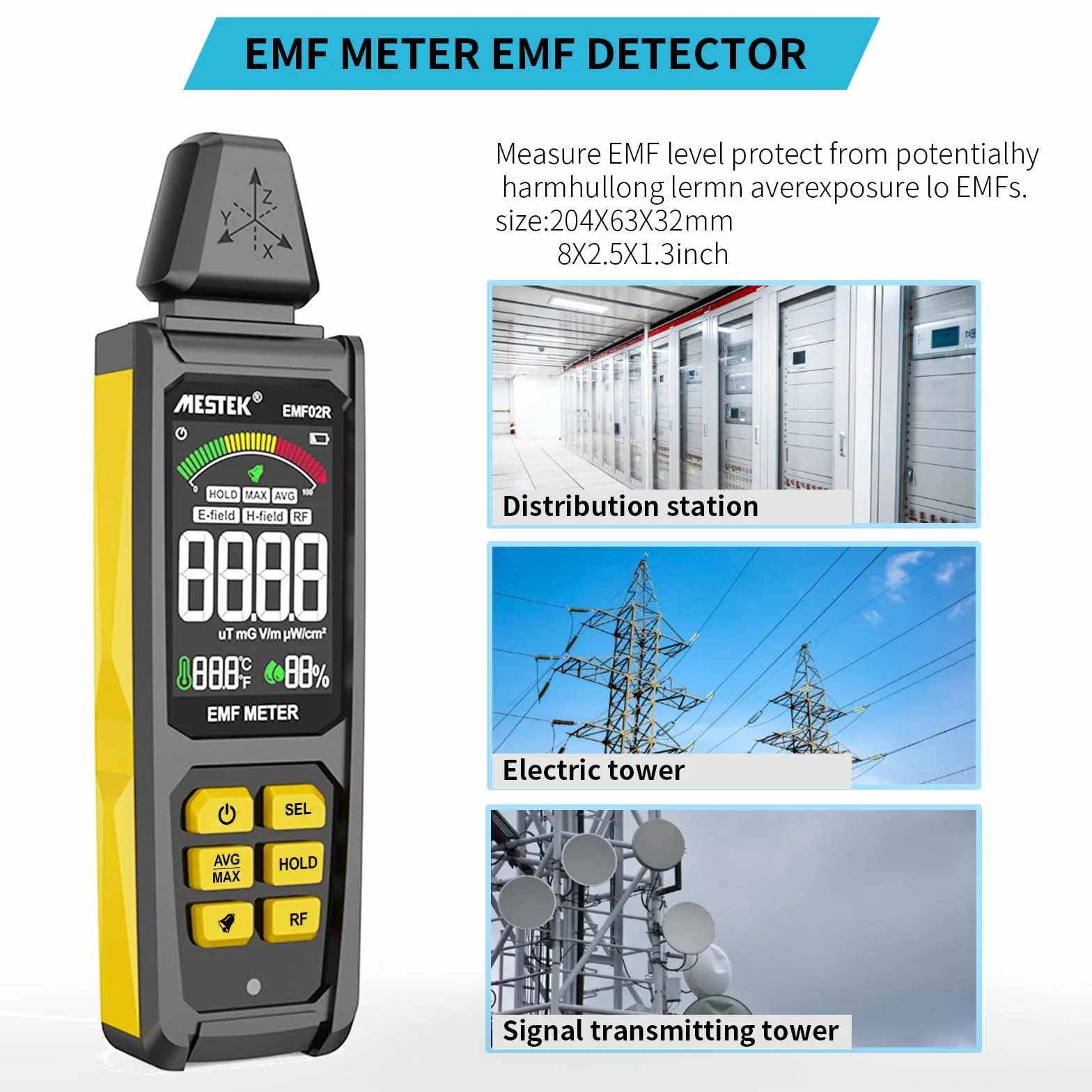 MESTEK Detektor EMF 5 w 1 Miernik Promieniowania Pole Elektryczne Magnetyczne
