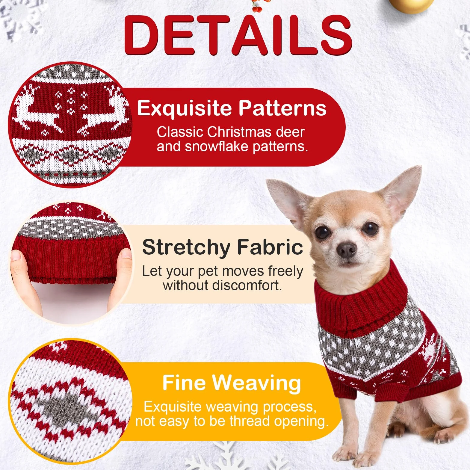Kiiwah Sweter bożonarodzeniowy dla psa, dzianinowy sweter dla małego psa i kota, sweter dla psa, ciepły golf, ubrania dla kotów, sweter na zimę, rozmiar L