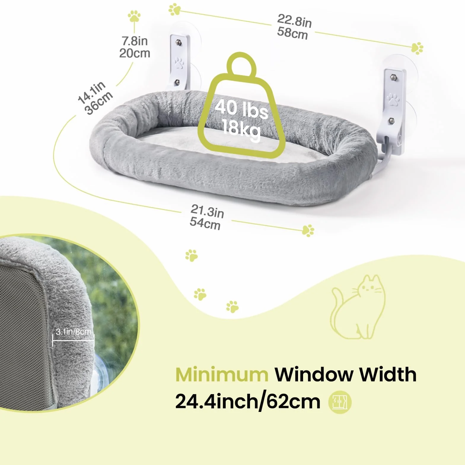 EDAGNY Duży hamak dla kotów, z grubym pokrowcem, nadaje się do prania, stabilny hamak dla kotów, wytrzymały, wytrzymuje obciążenie 18 kg (szary, M)