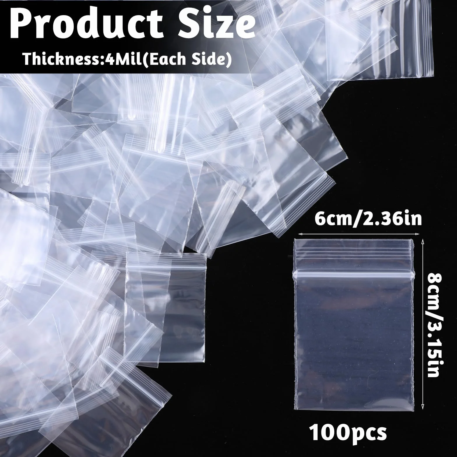 Prasacco 100 sztuk małych torebek plastikowych 6x8 cm przezroczyste z zamknięciem strunowym